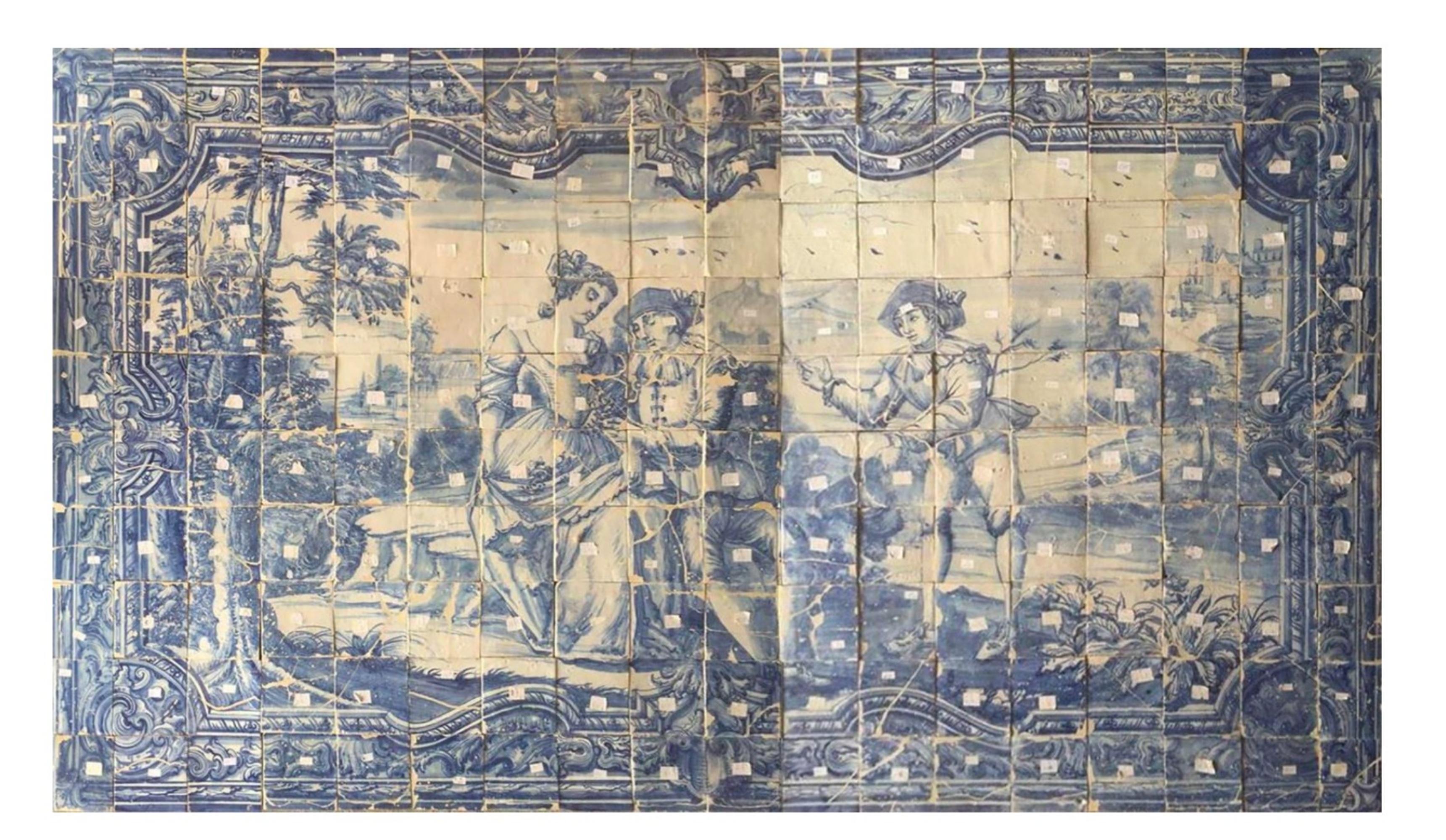 Fait main Panneau portugais du 18ème siècle « Azulejos » « Scène romaine » en vente