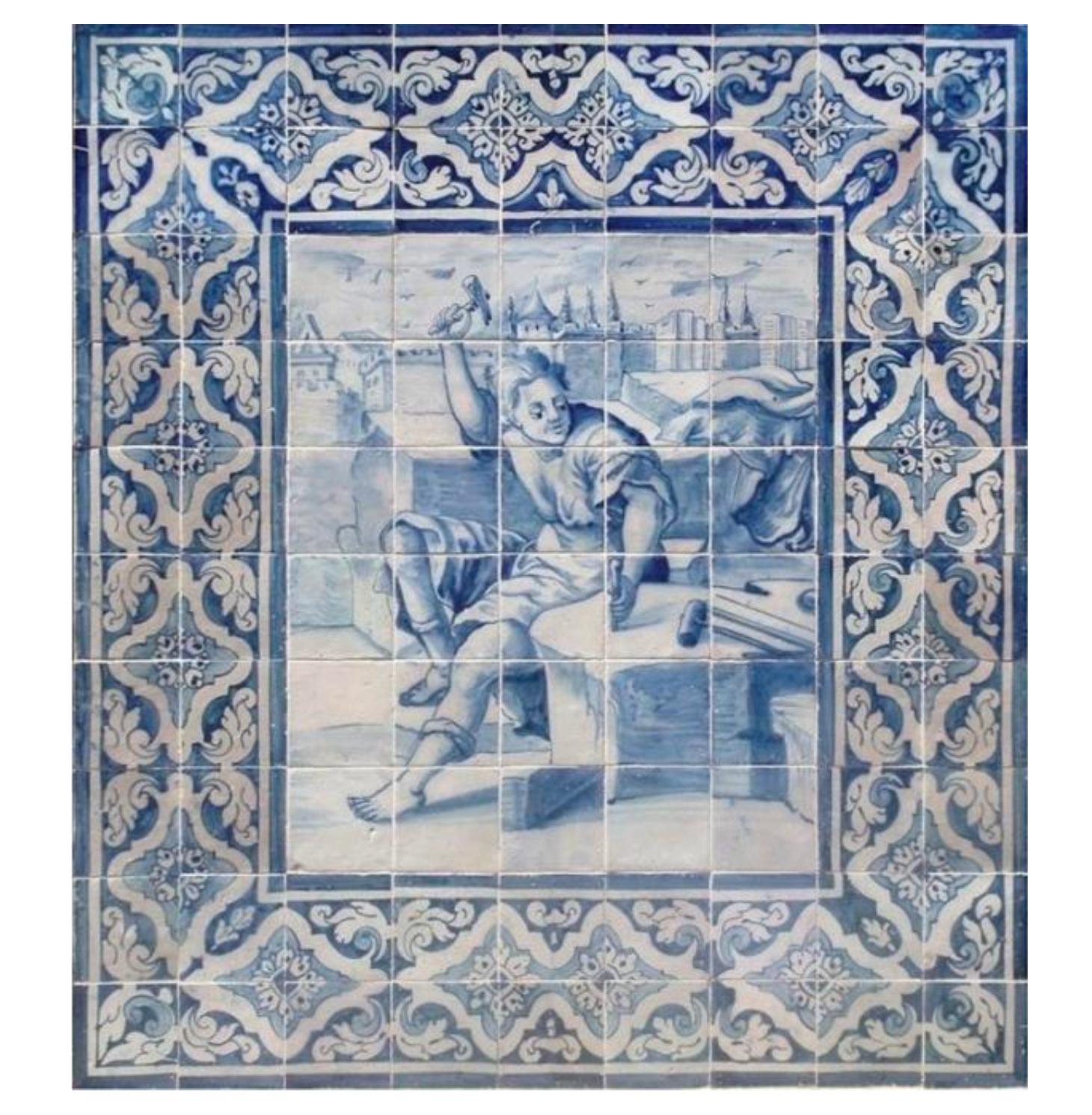 Fait main Panneau portugais « Azulejos » du 18ème siècle « Sculpture » en vente