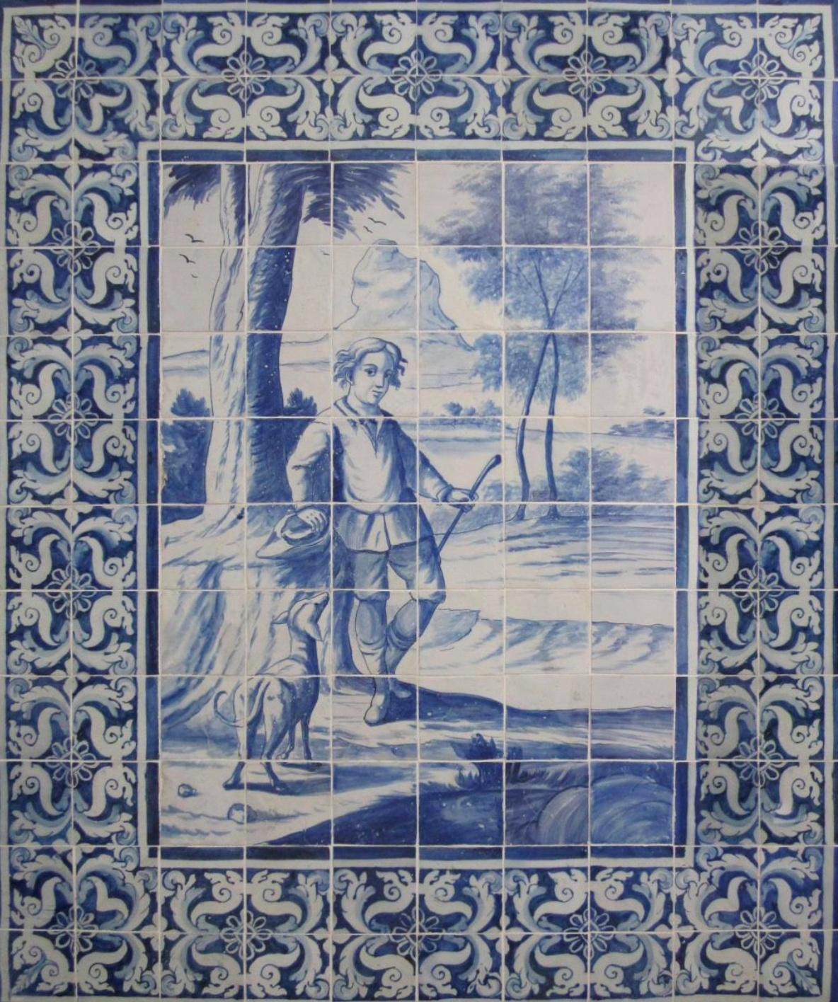 Portugais Panneau portugais du 18ème siècle « » Azulejos « » « Le garçon et le chien » en vente
