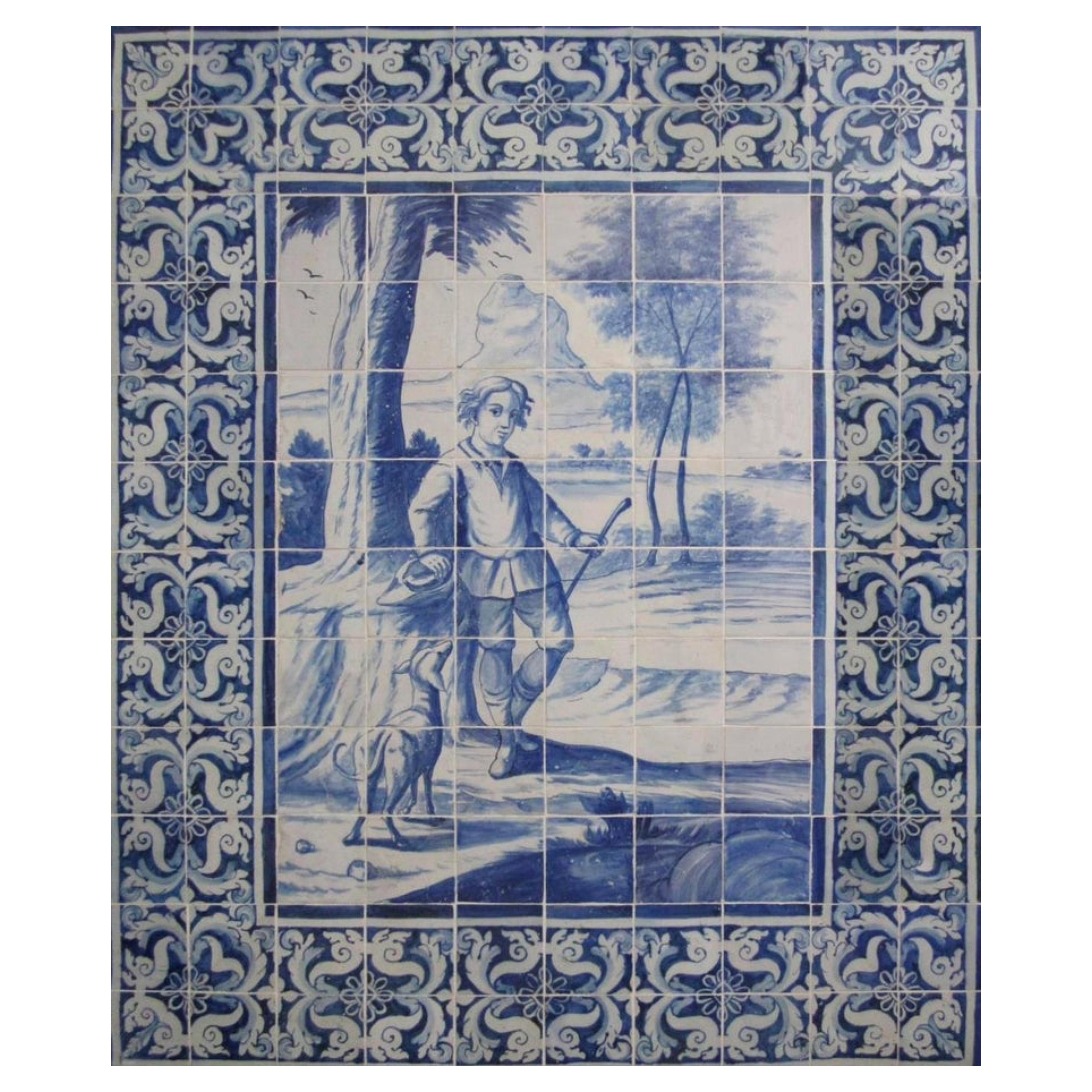 Portugiesische „ Azulejos“-Tafel „Der Junge und der Hund“ aus dem 18. Jahrhundert im Angebot