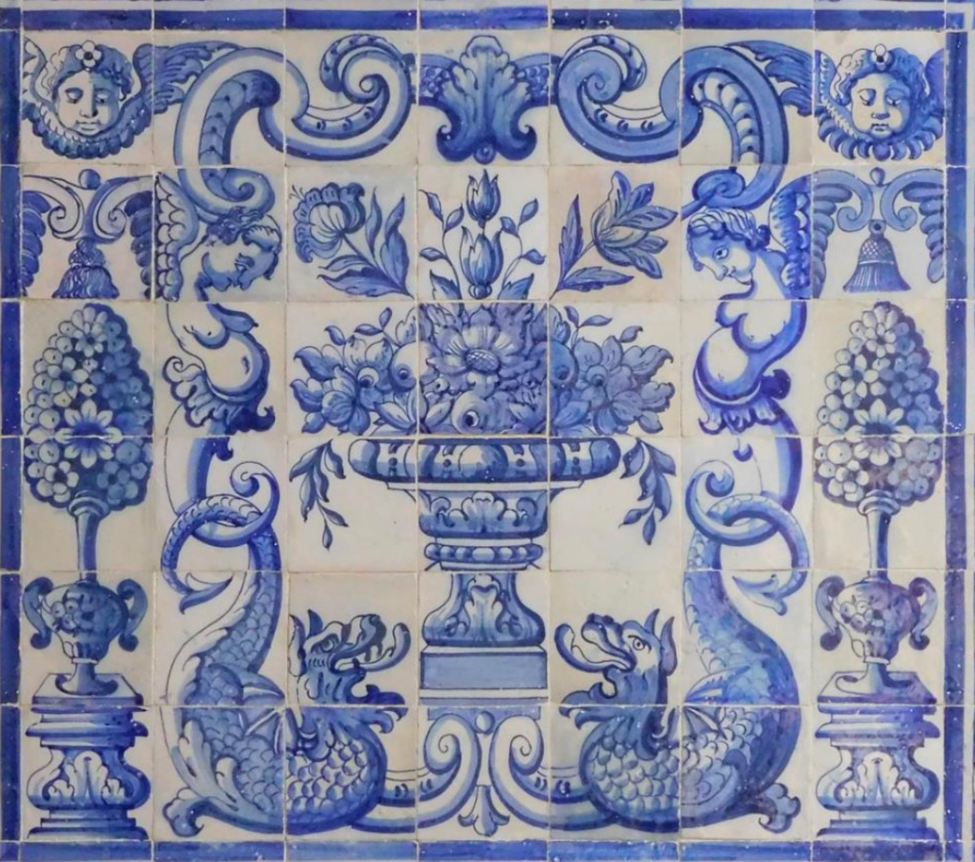 Baroque Panneau portugais du 18ème siècle « Azulejos » « Vase » en vente