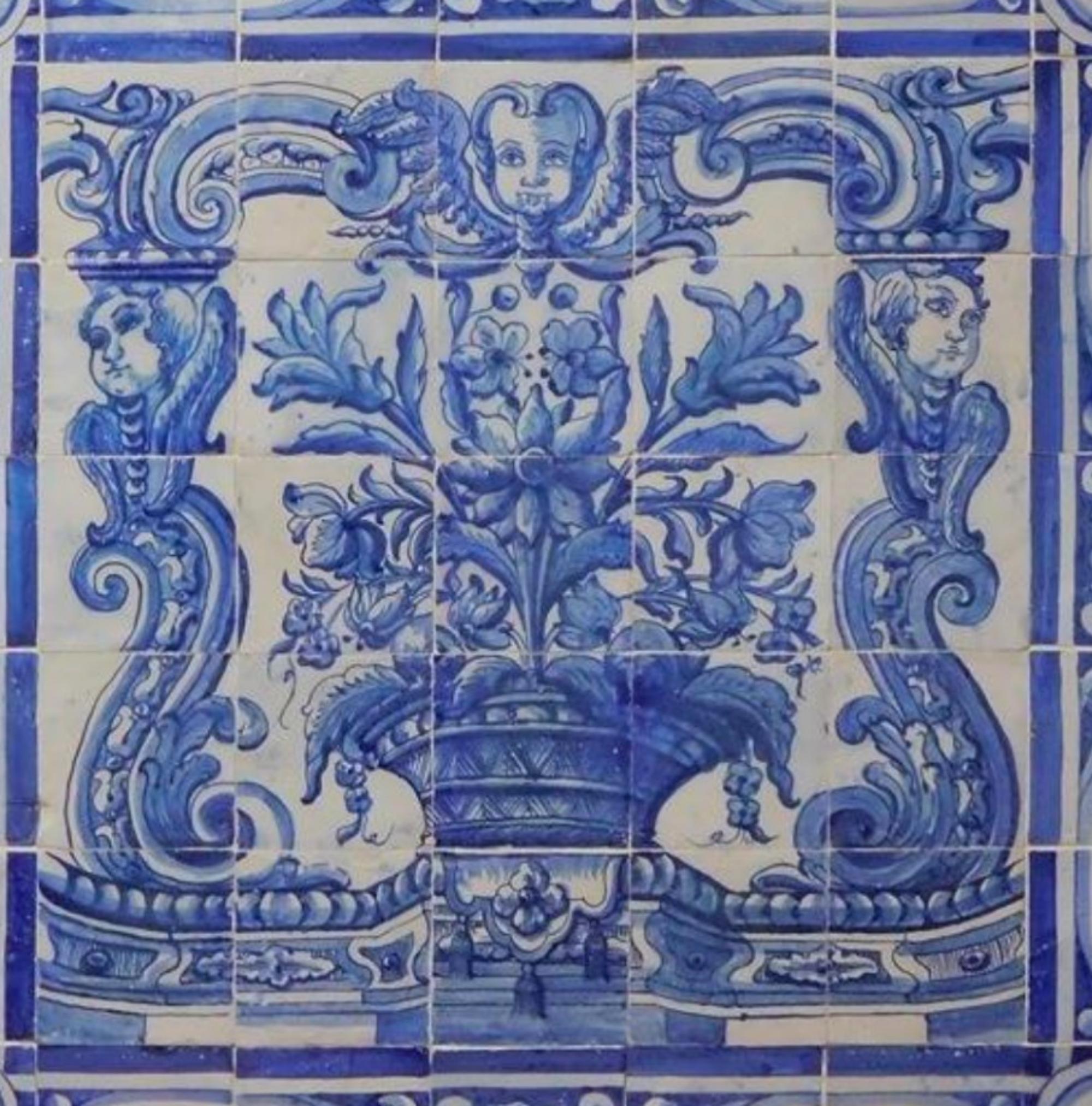 Baroque Panneau portugais du 18ème siècle « Azulejos » « Vase » en vente