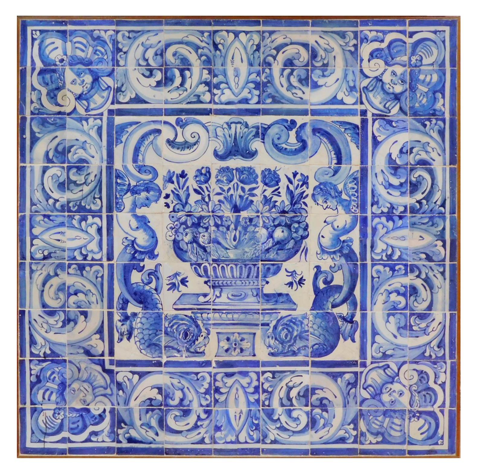 Fait main Panneau portugais du 18ème siècle « Azulejos » « Vase » en vente