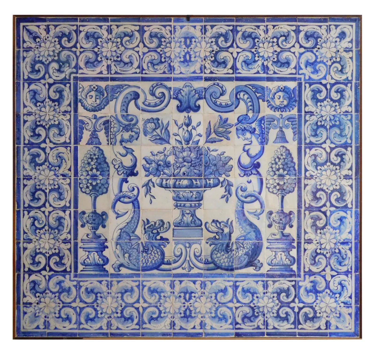 Fait main Panneau portugais du 18ème siècle « Azulejos » « Vase » en vente