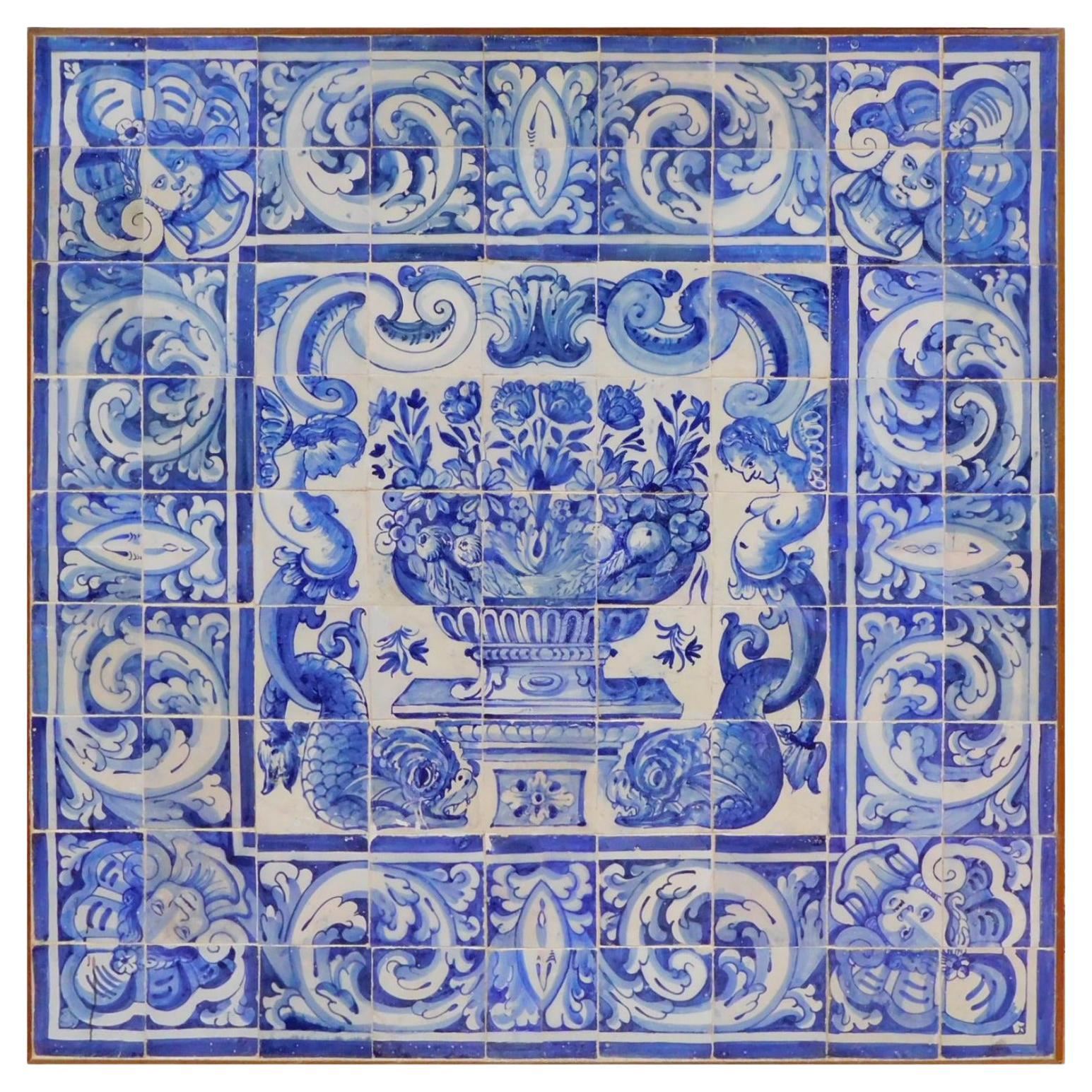 Portugiesische „“Azulejos“-Tafel „“Vase“ aus dem 18. Jahrhundert im Angebot
