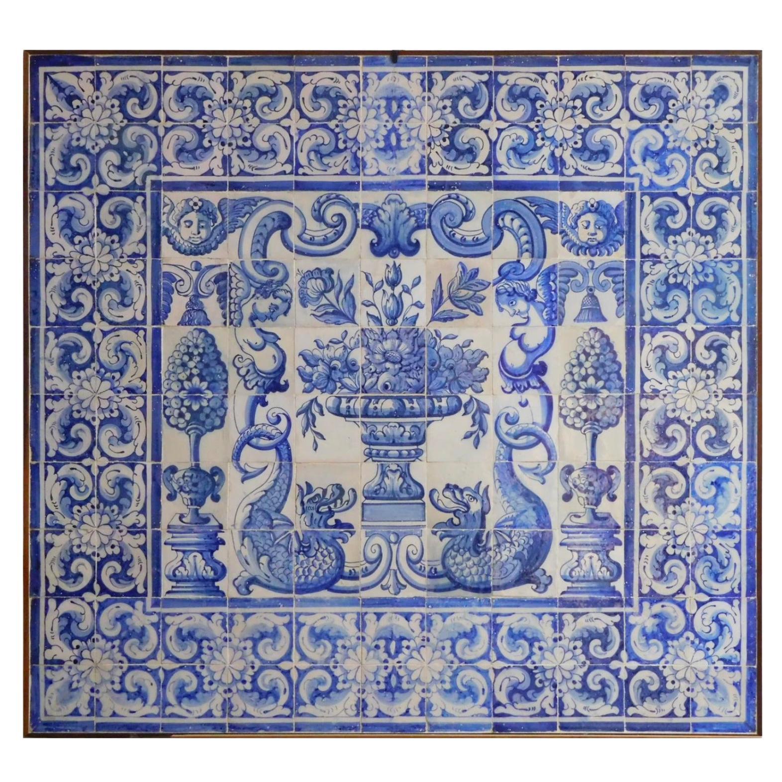 Panneau portugais du 18ème siècle « Azulejos » « Vase » en vente