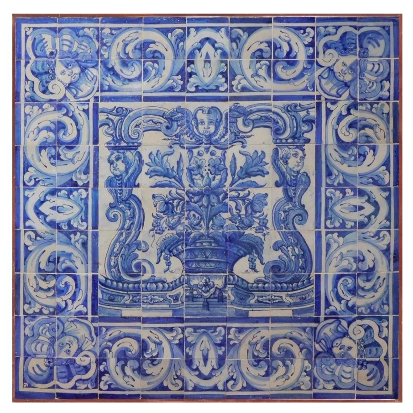 Panneau portugais du 18ème siècle « Azulejos » « Vase »