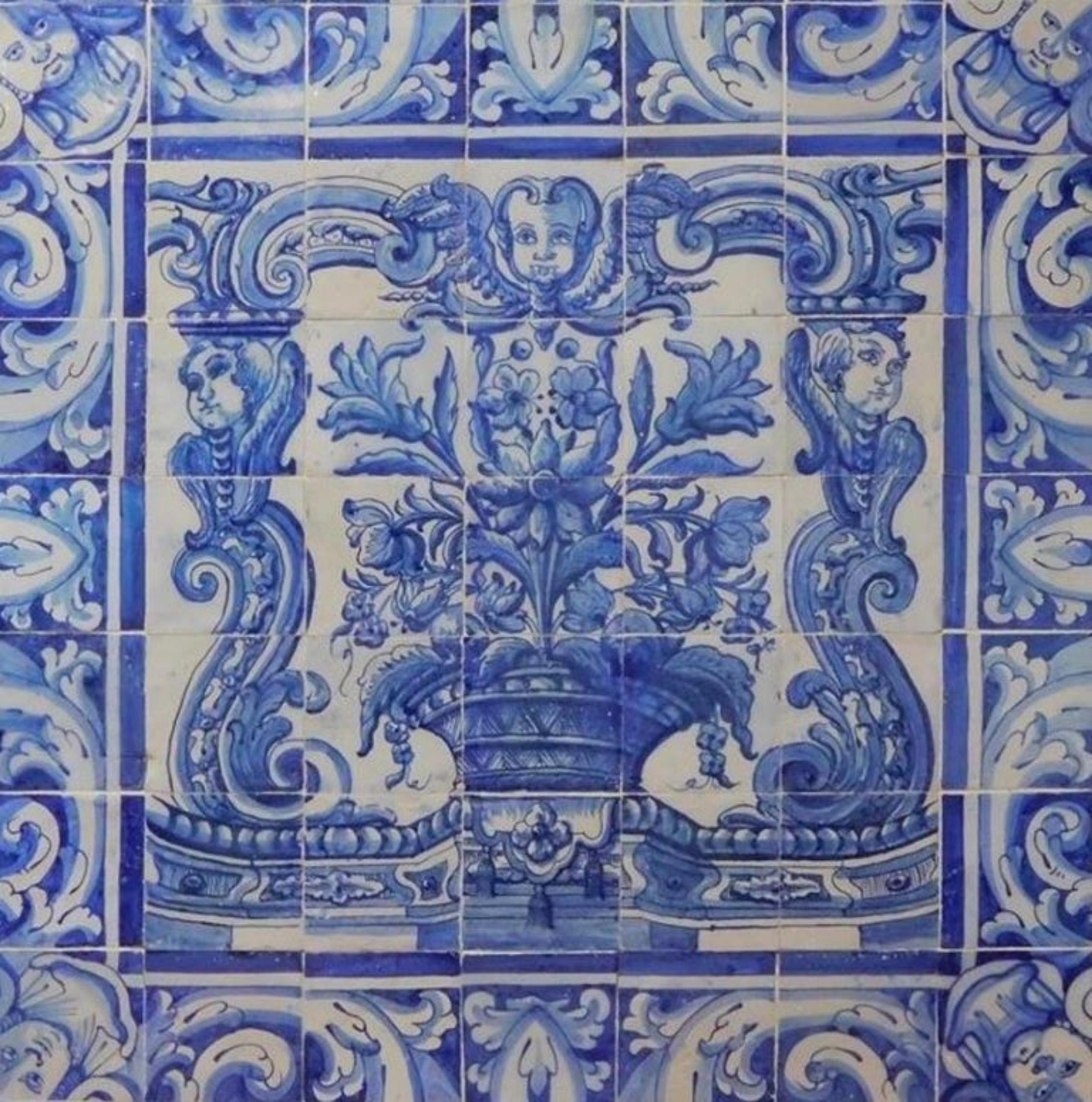 Baroque Panneau portugais du 18ème siècle « Azulejos » « Vase » en vente