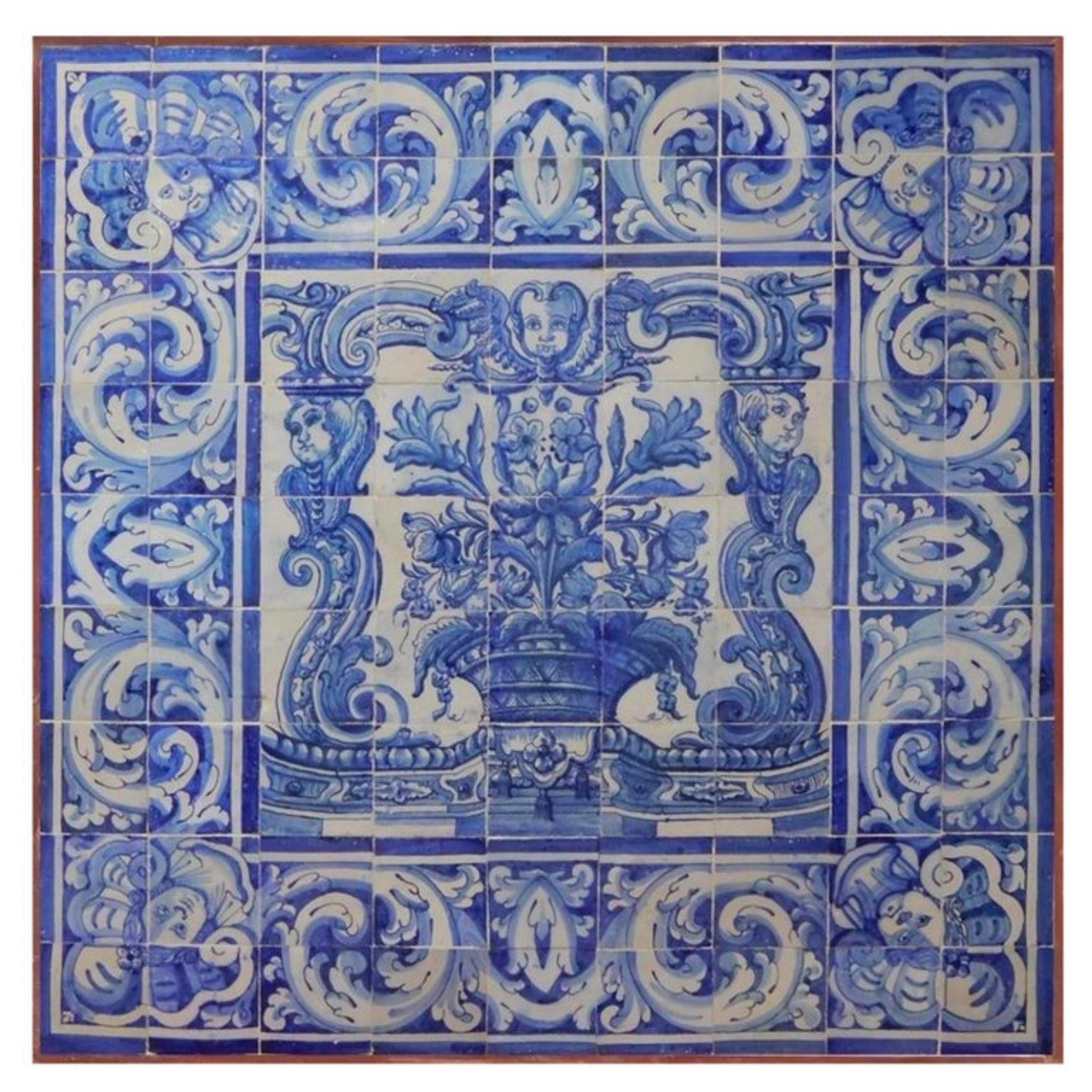 Panneau portugais du 18ème siècle « Azulejos » « Vase » Bon état - En vente à Madrid, ES