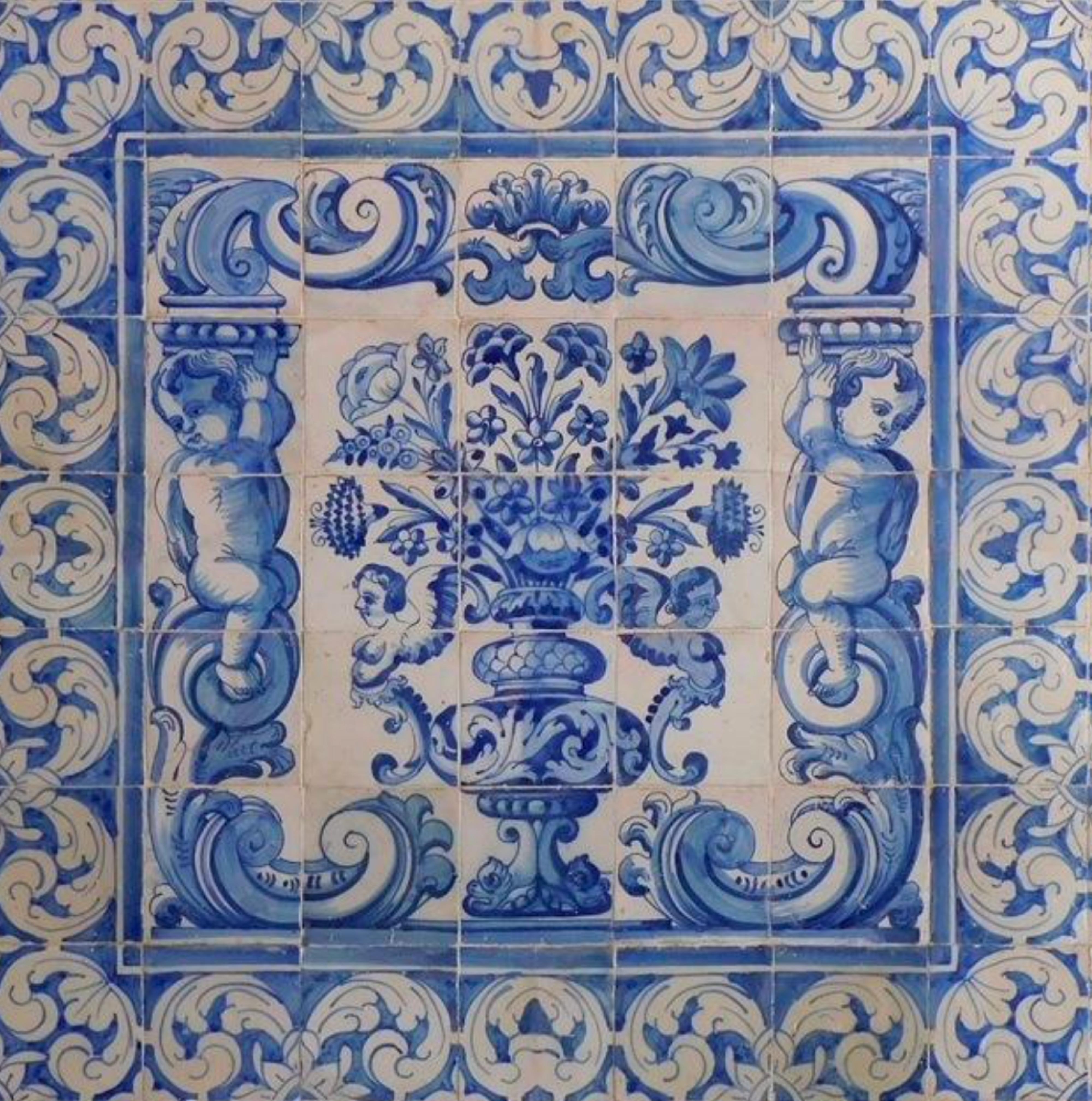 XVIIIe siècle et antérieur Panneau portugais du 18ème siècle « Azulejos » « Vase » en vente