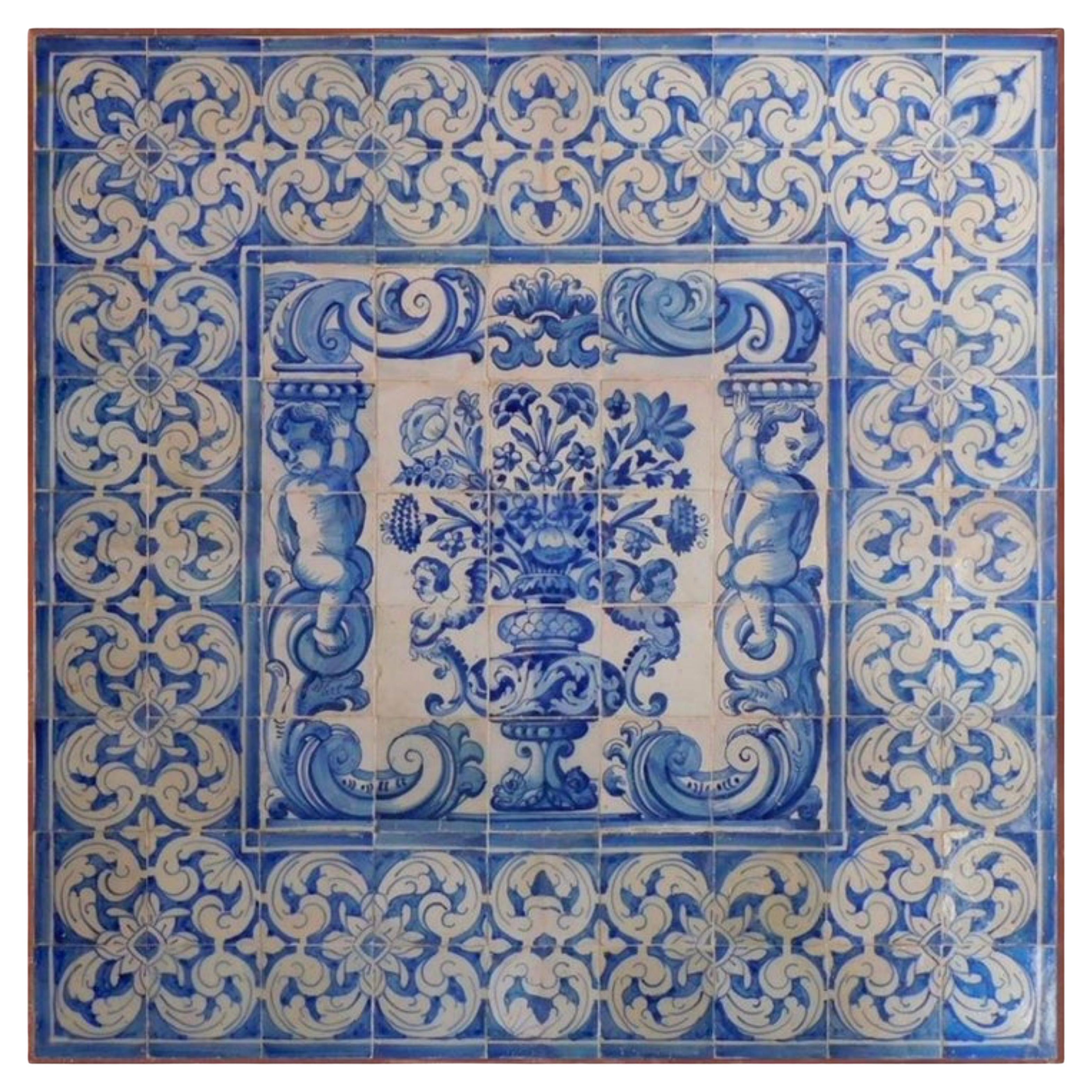 18th Century Portuguese "Azulejos" Panel "Vase" For Sale