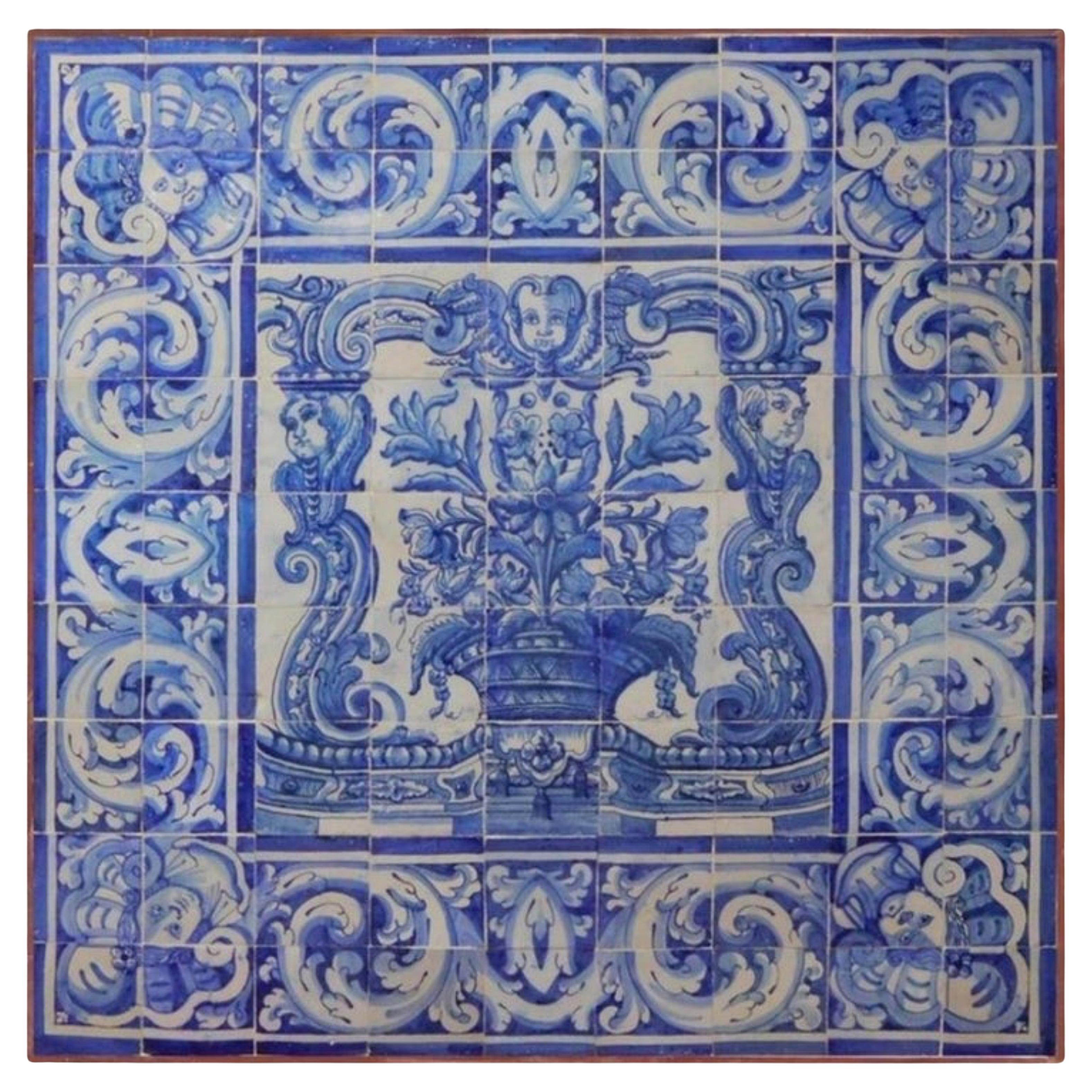 18th Century Portuguese "Azulejos" Panel "Vase" For Sale