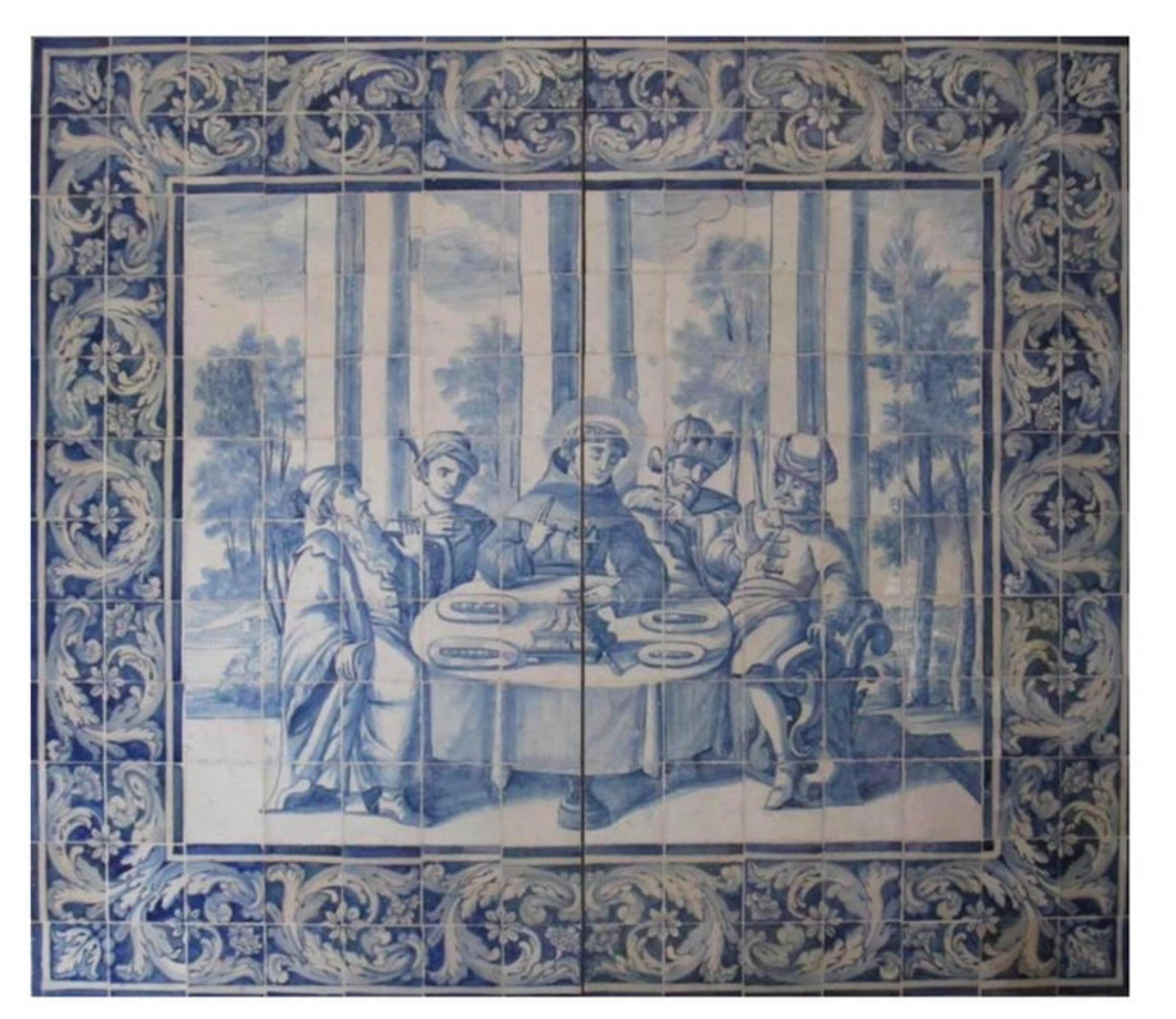 La plus grande collection de carreaux portugais au monde

Mariage d'une vierge portugaise du 18e siècle 
Mesures : 196cm x 168 cm
168 carreaux

Note importante : Ce panneau est avec les tuiles restaurées du 18ème siècle.
Le panneau est livré comme