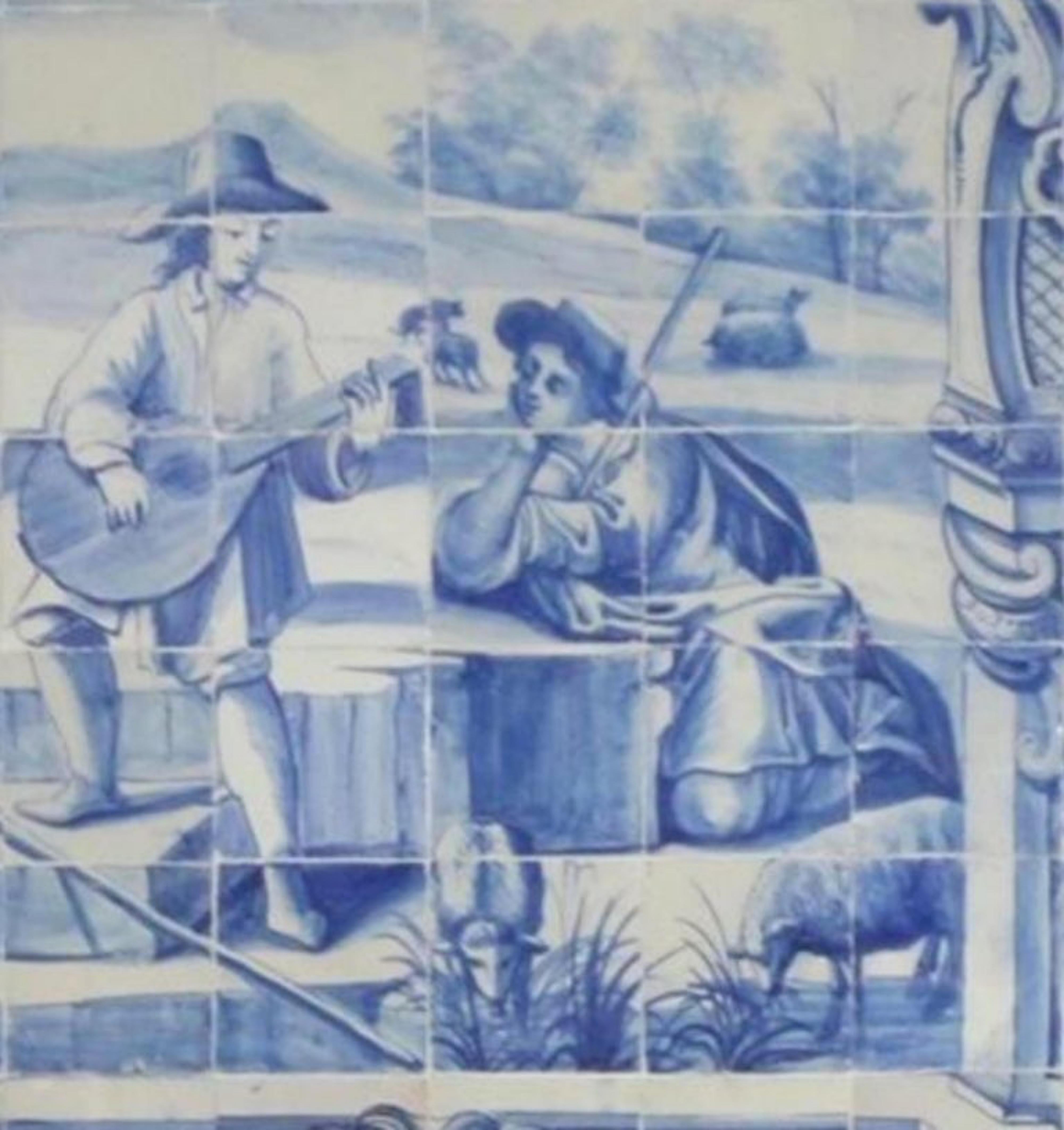 La plus grande collection de carreaux portugais au monde

Troubadour portugais du 18e siècle 
Mesures : 140cm x 108 cm
80 carreaux

Note importante : Ce panneau est avec les tuiles restaurées du 18ème siècle.
Le panneau est livré comme s'il