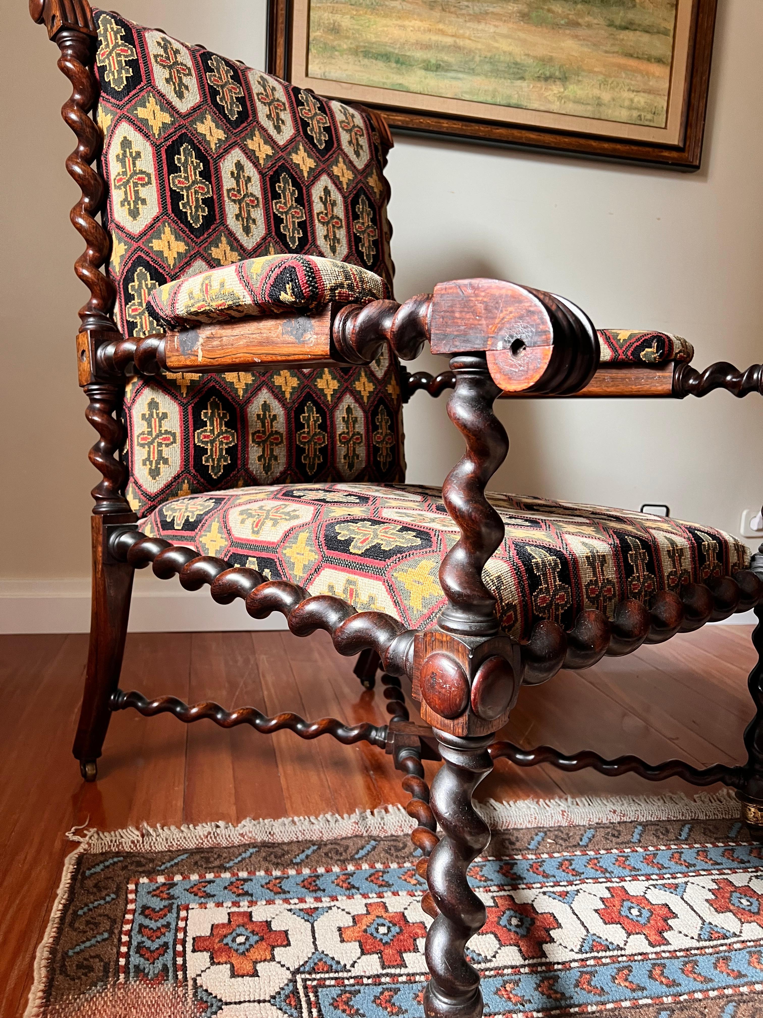 Hand-Carved 18th Century Portuguese Baroque Chair Brazil, Rosewood