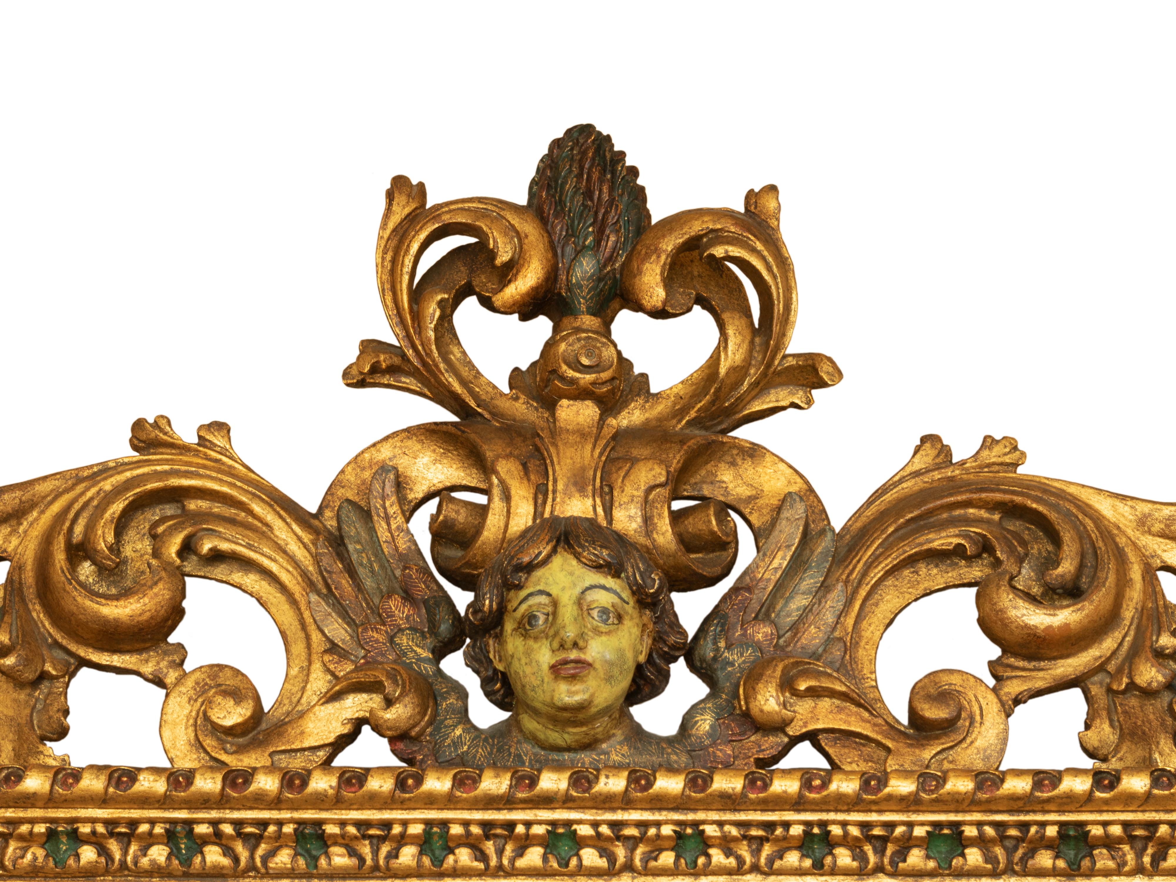 Miroir baroque portugais du XVIIIe siècle, doré, avec chérubins État moyen - En vente à Lisbon, PT