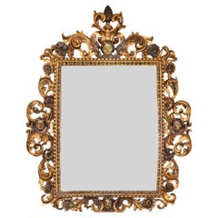 Antique 18th Century Portuguese Baroque Golden Gilt Mirror With Cherubs