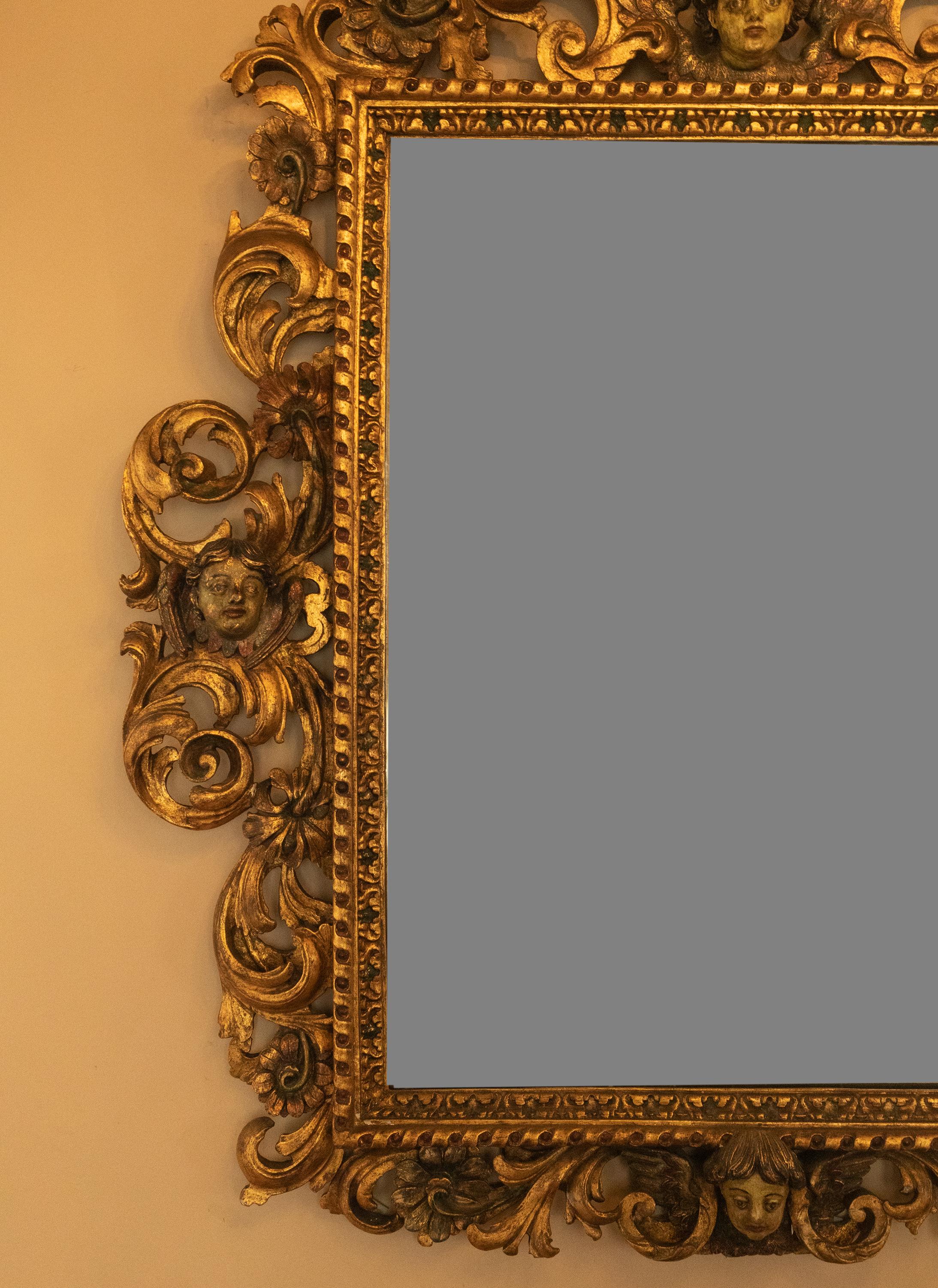 18th Century and Earlier 18th Century Portuguese Baroque Period Golden Gilt Mirror For Sale