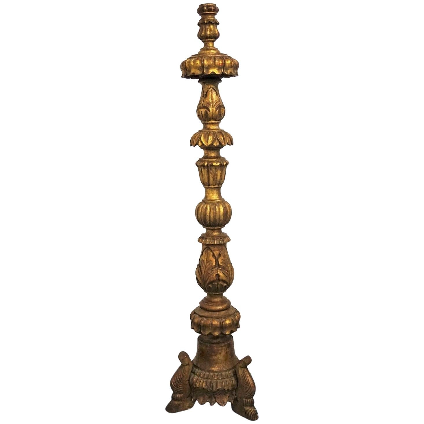 18th Century Portuguese Carved Giltwood Church Torchère, Candleholder