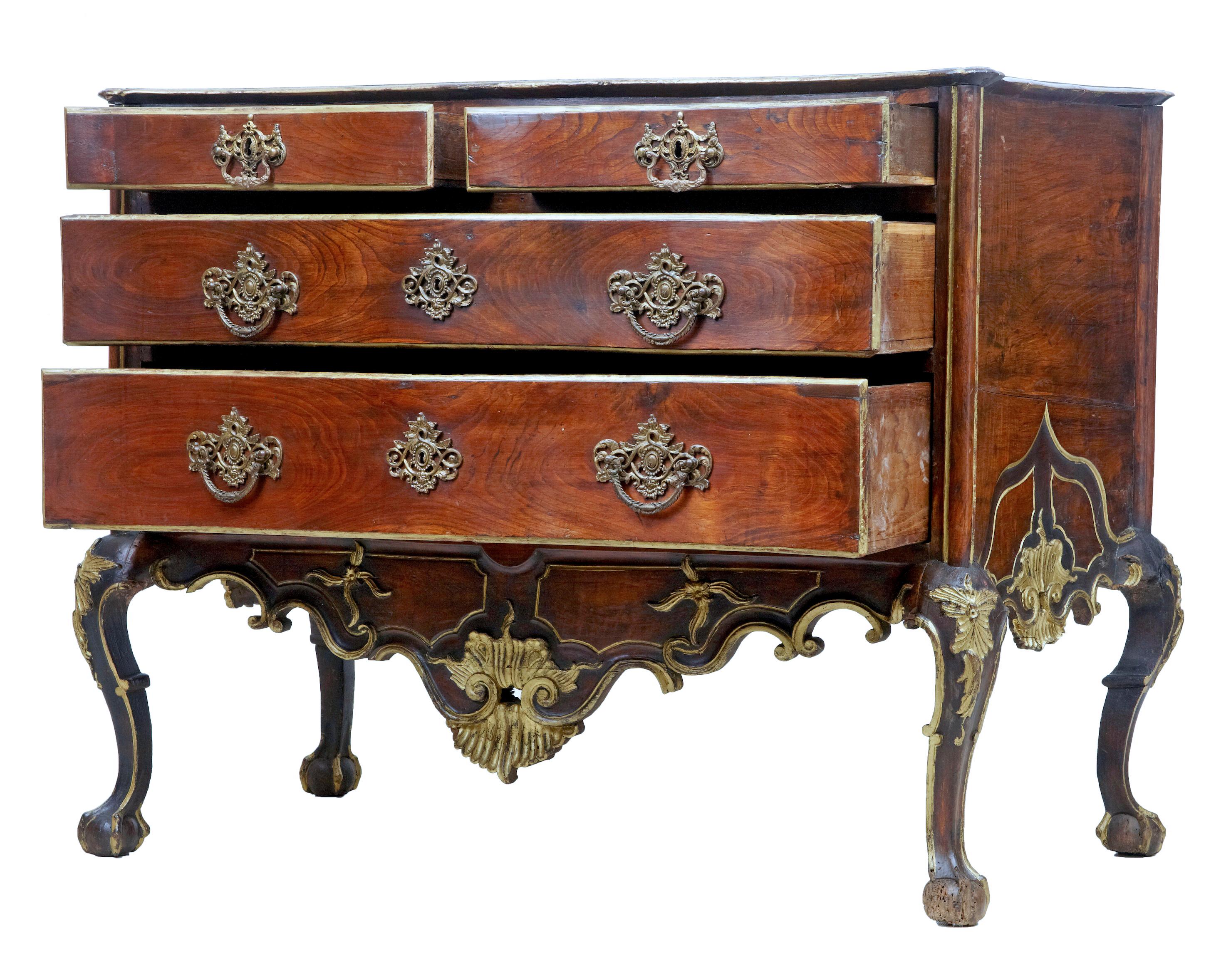 18th Century Portuguese Carved Walnut and Gilt Commode 5