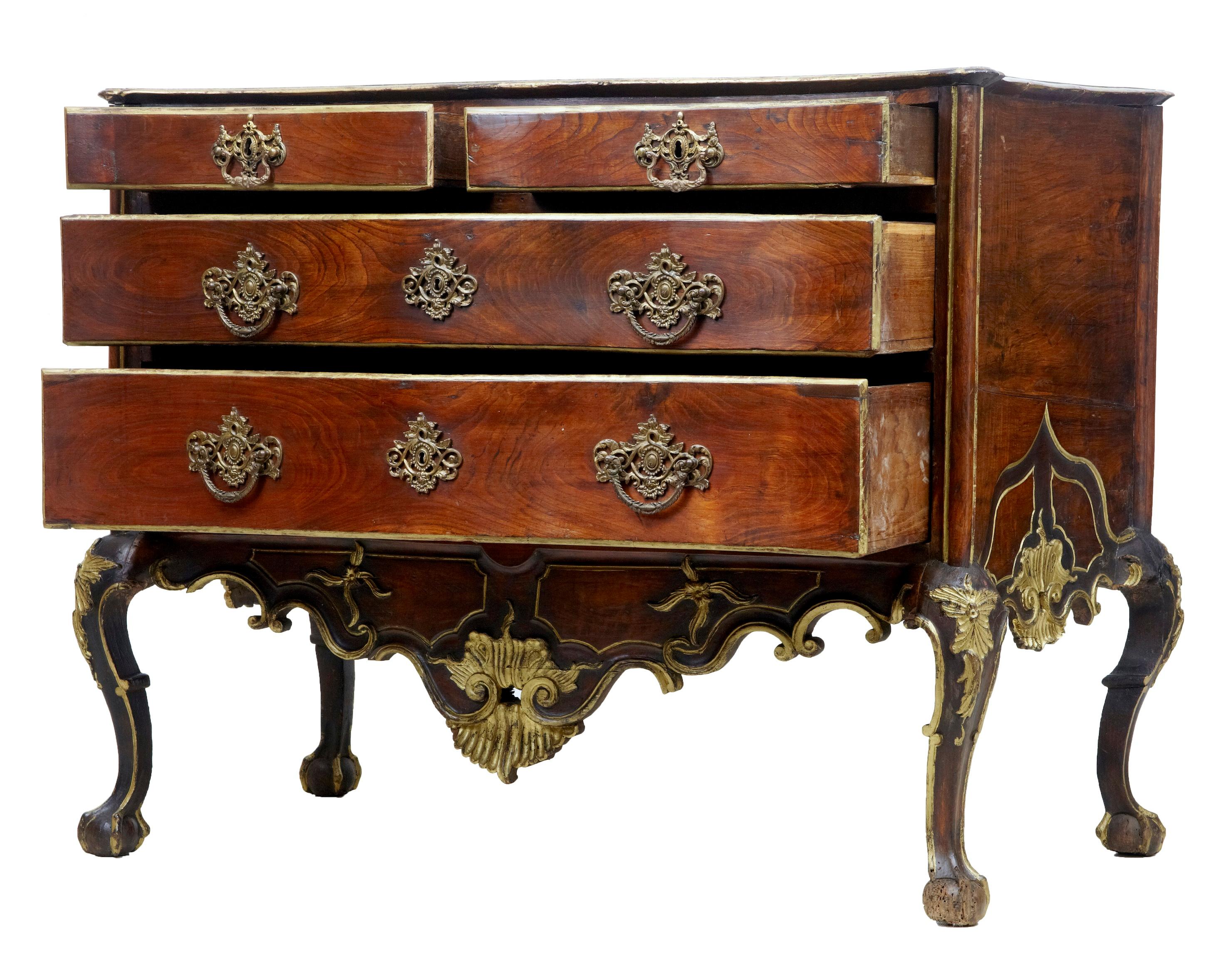 Rococo 18th Century Portuguese Carved Walnut and Gilt Commode