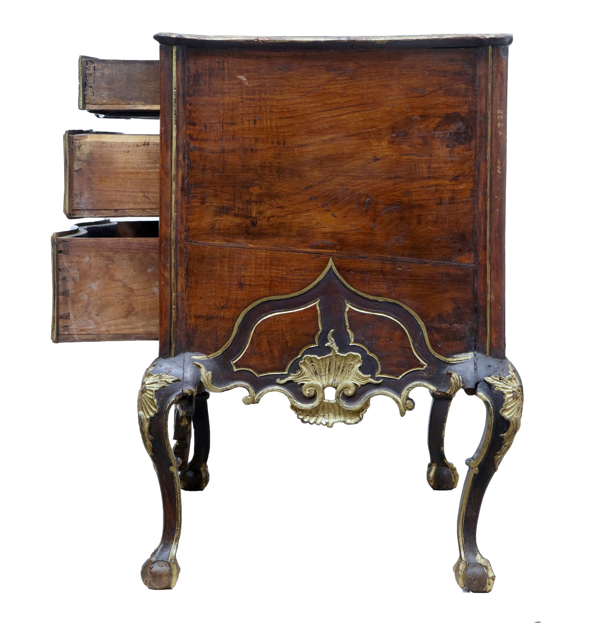 Hand-Carved 18th Century Portuguese Carved Walnut and Gilt Commode