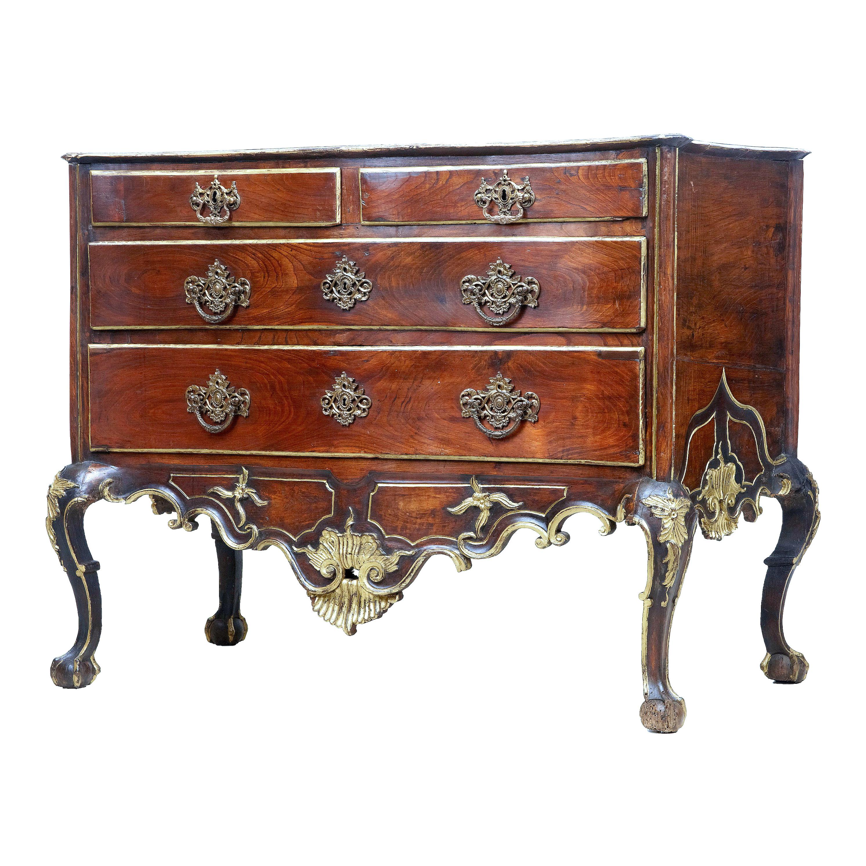 18th Century Portuguese Carved Walnut and Gilt Commode