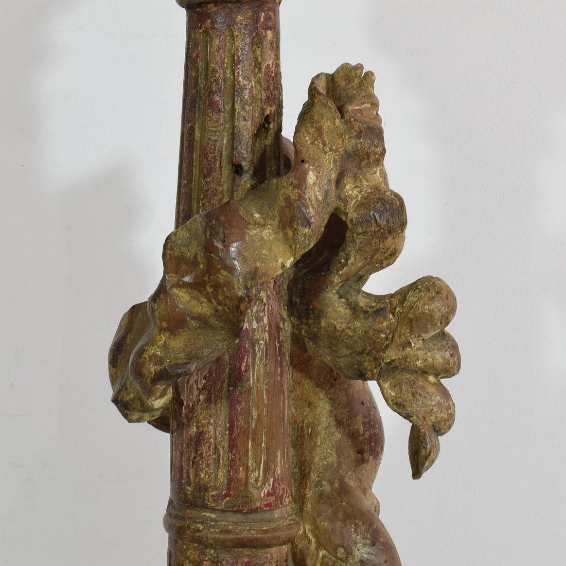 18th Century, Portuguese Carved Wood Baroque Angel with Candleholder 8