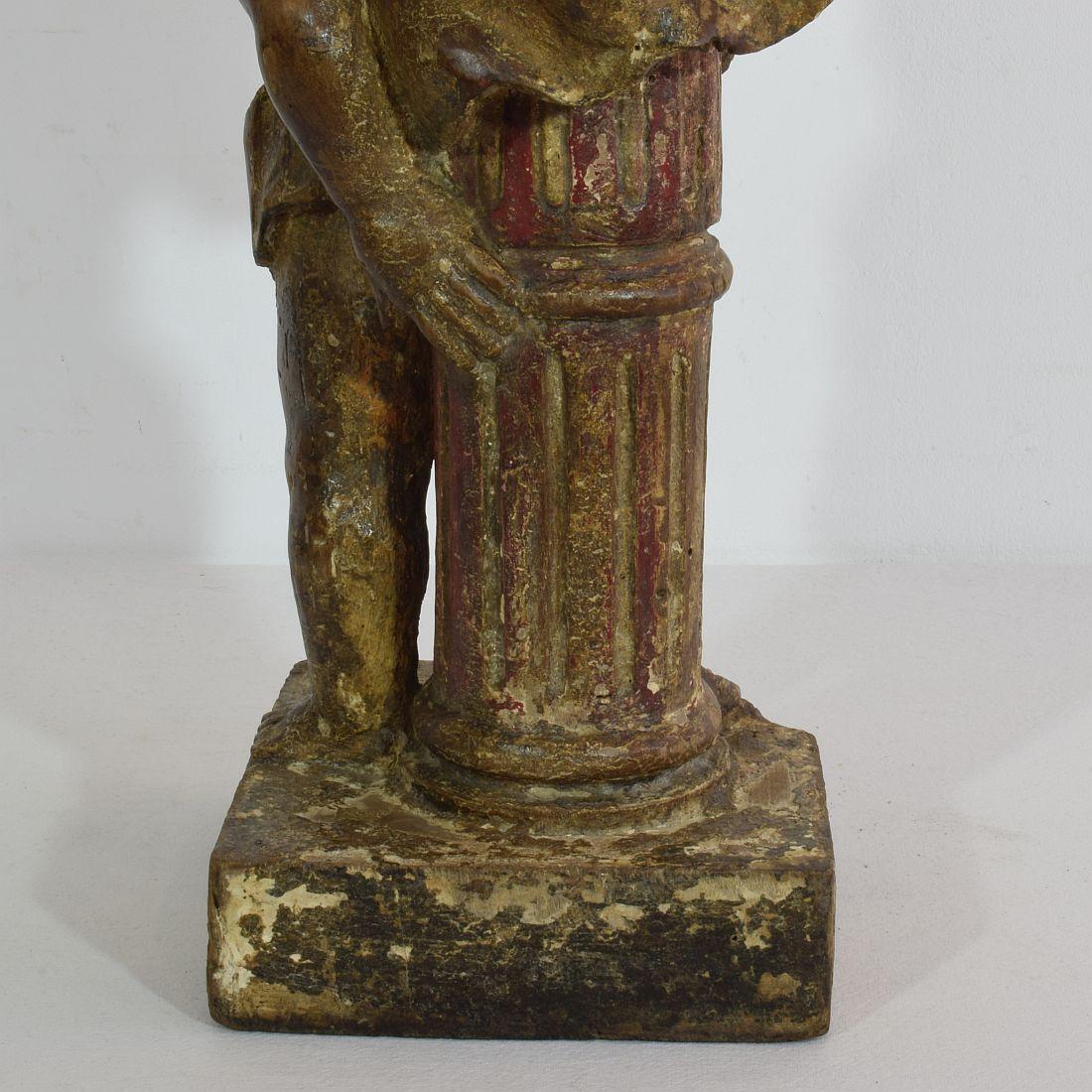 18th Century, Portuguese Carved Wood Baroque Angel with Candleholder 12
