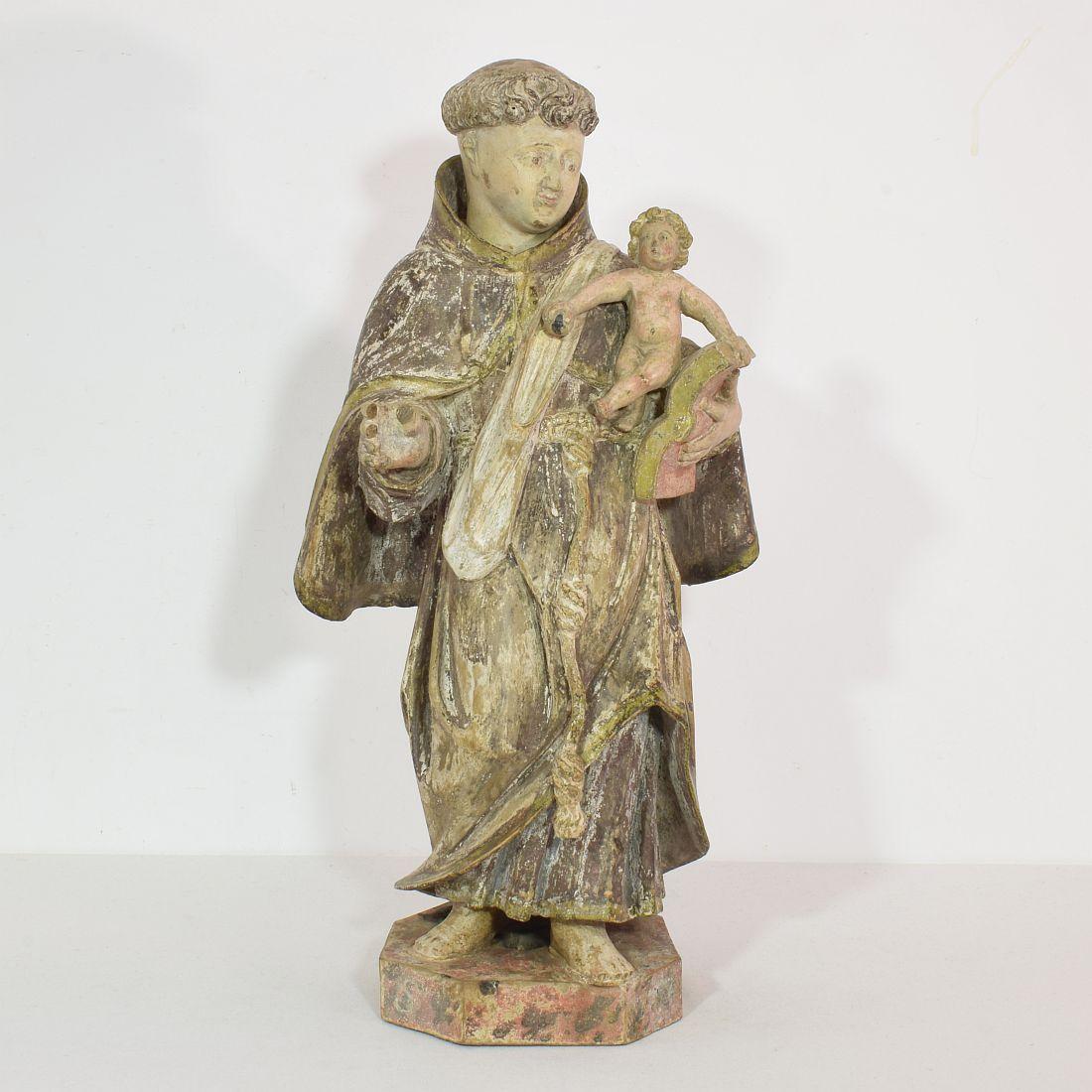 Hand-Carved 18th Century Portuguese Carved Wooden Statue of Saint Anthony
