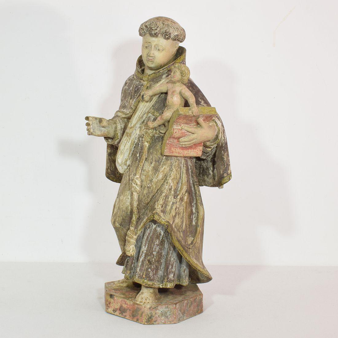 18th Century Portuguese Carved Wooden Statue of Saint Anthony In Good Condition In Buisson, FR