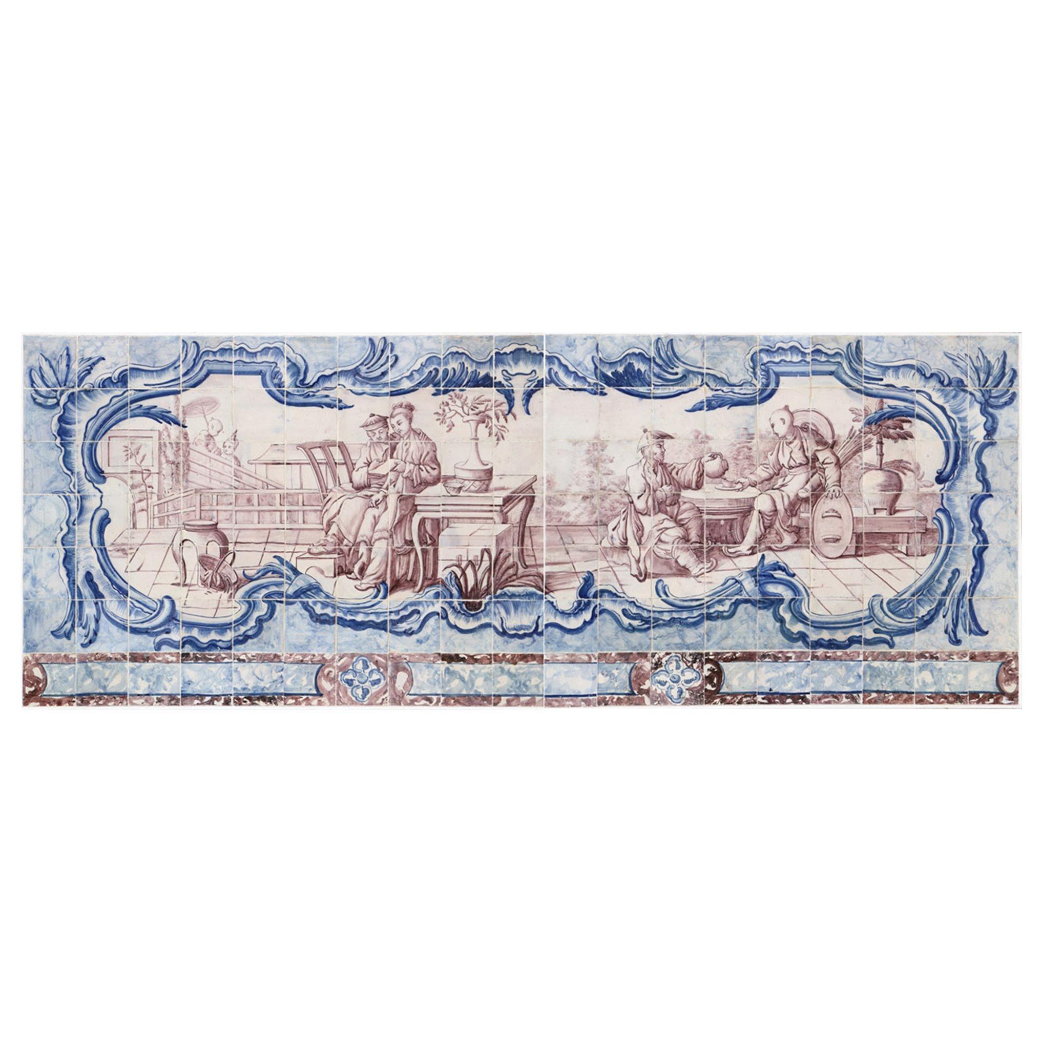 18th Century Portuguese  Tile Panel , blue on white and manganese. For Sale