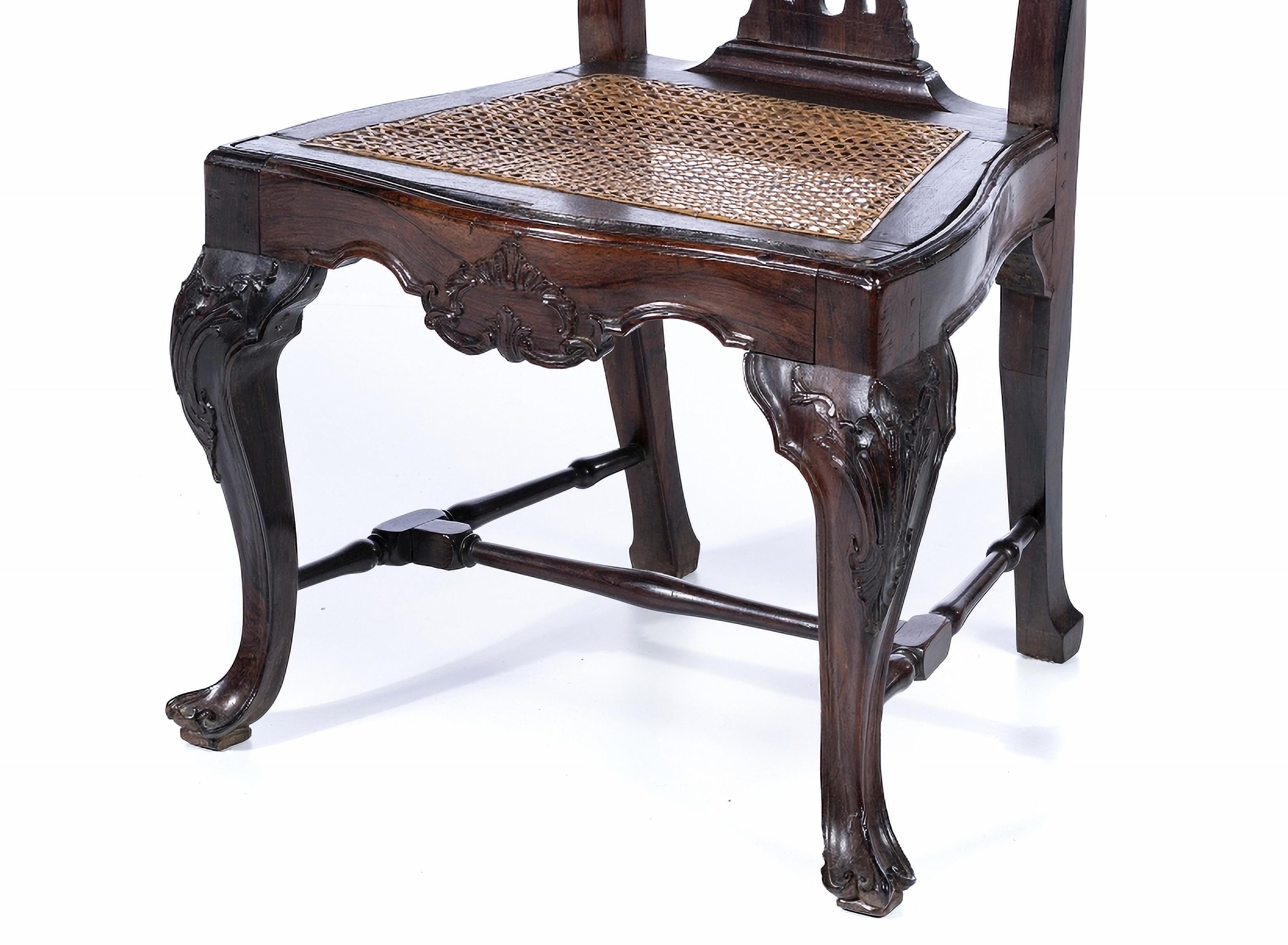 Baroque 18th Century Portuguese Chair in Kingwood with Carvings