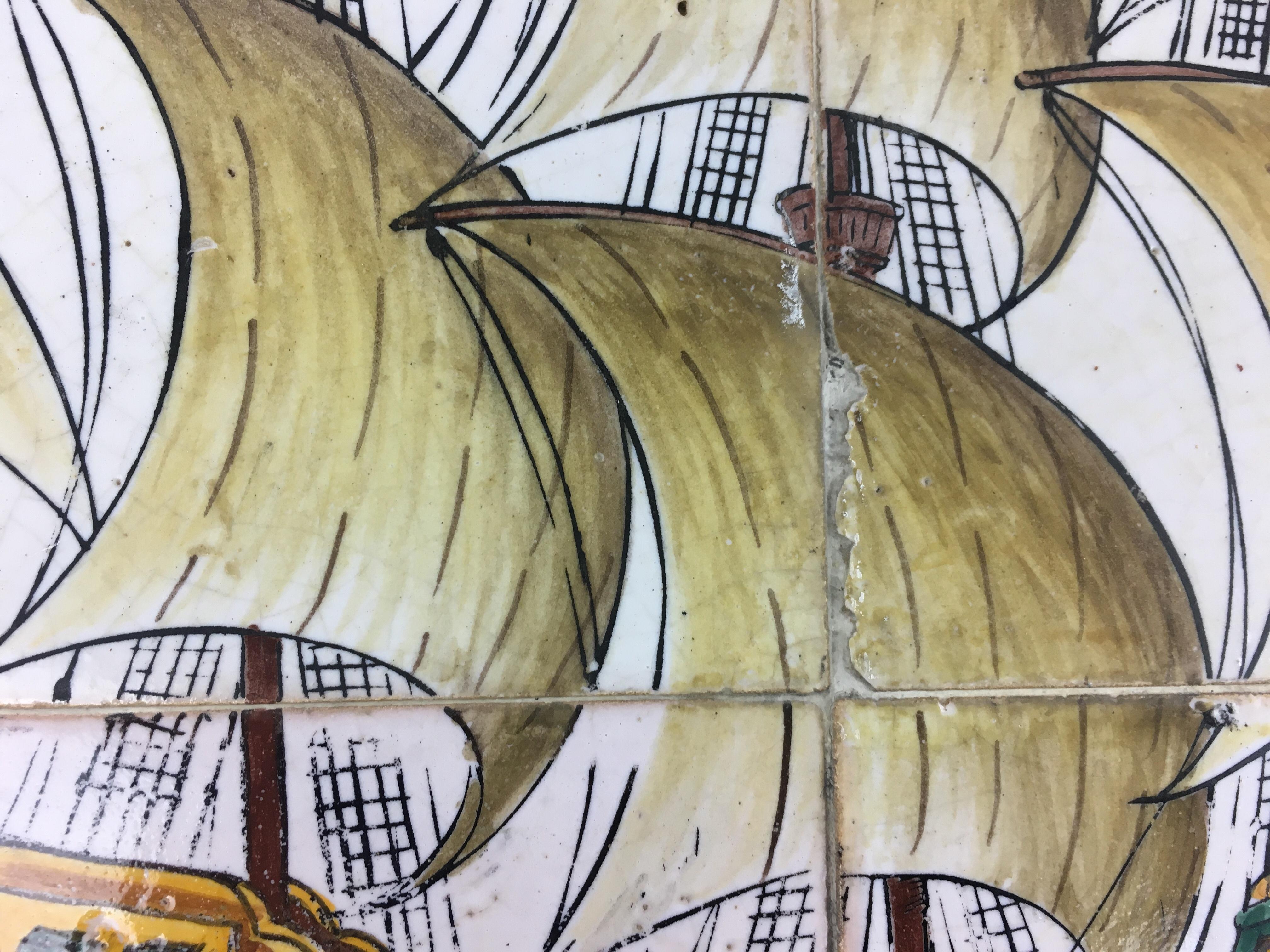 Portugiesische Wandfliesen des 18. Jahrhunderts, Wandbehang mit Segelboot am Meer im Angebot 4