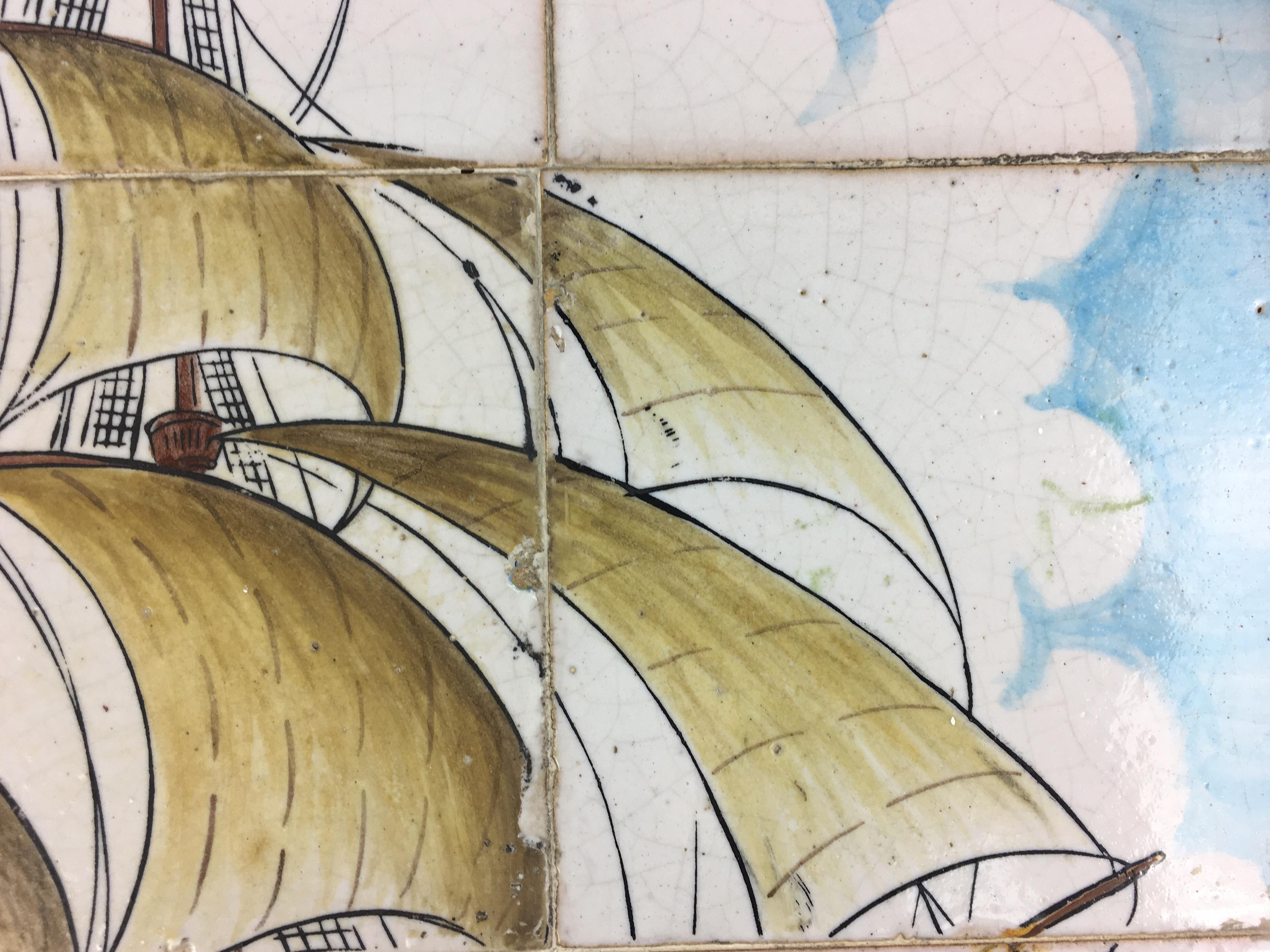 Suspension murale en carreaux muraux portugais du 18e siècle, art antique des carreaux de paysage marin en vente 6