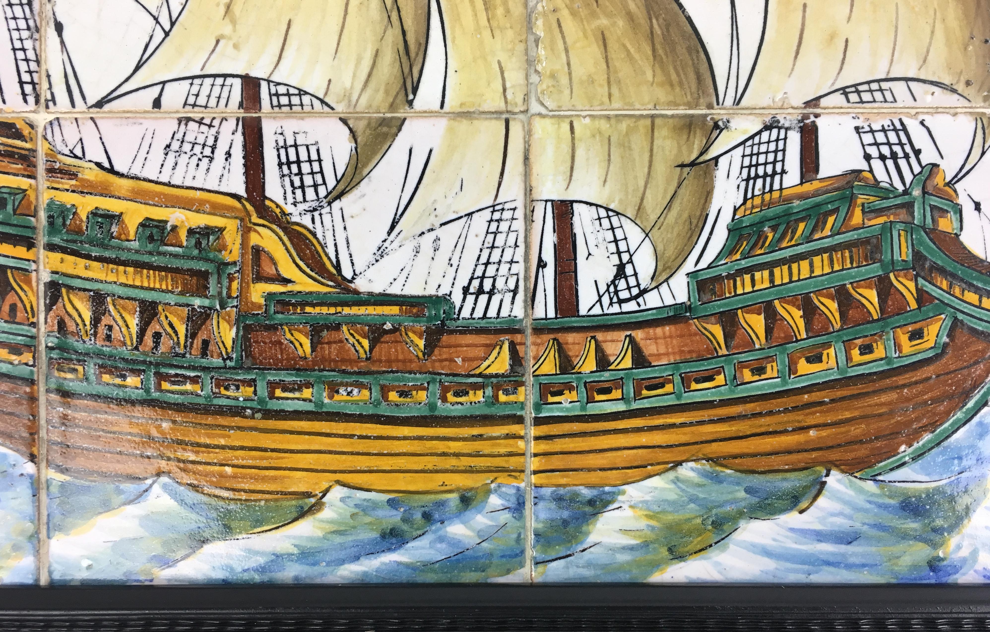 Faïence Suspension murale en carreaux muraux portugais du 18e siècle, art antique des carreaux de paysage marin en vente