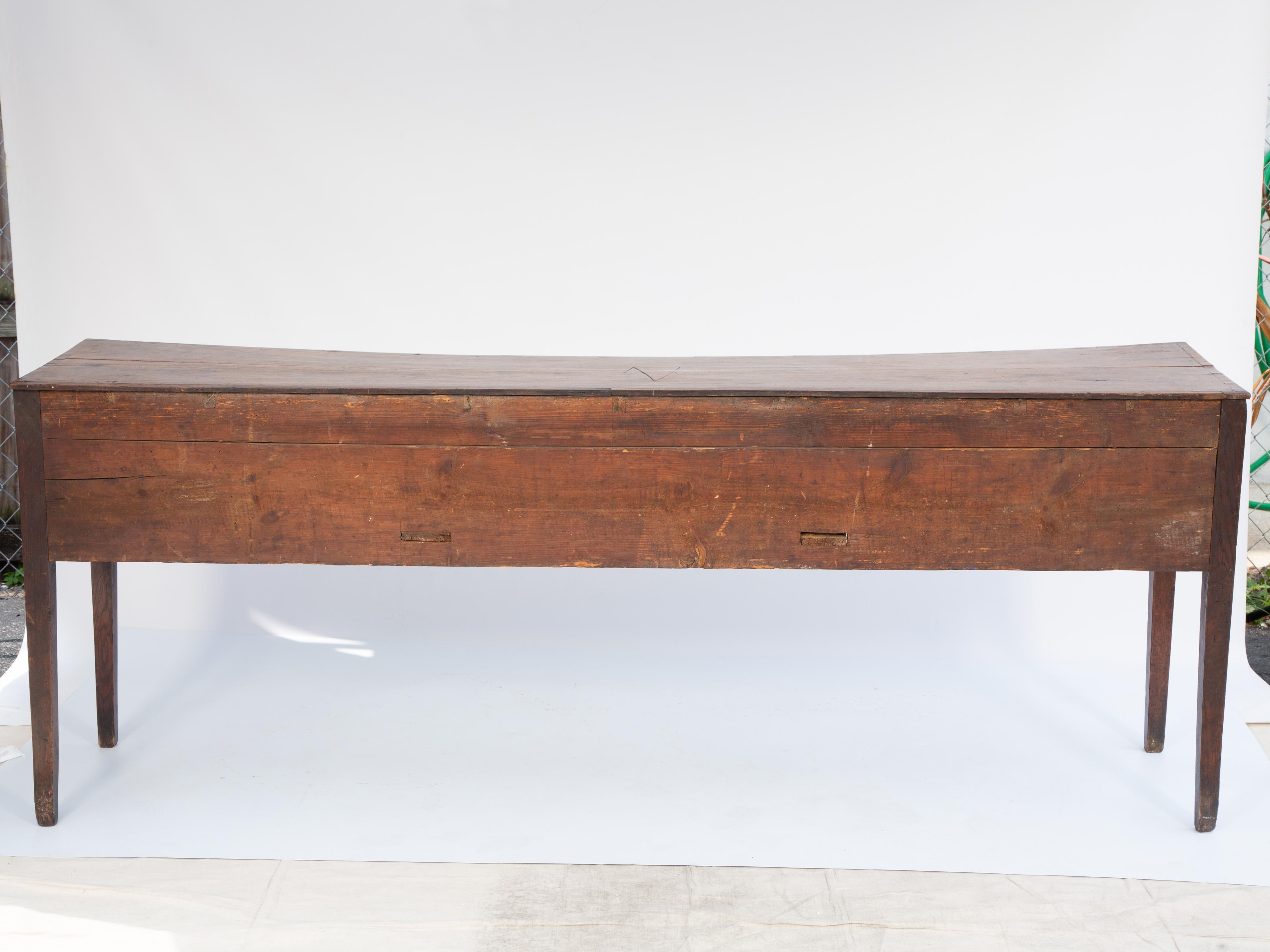 Elm 18th Century Portuguese Sideboard Console Table with Three Hand Carved Drawers For Sale