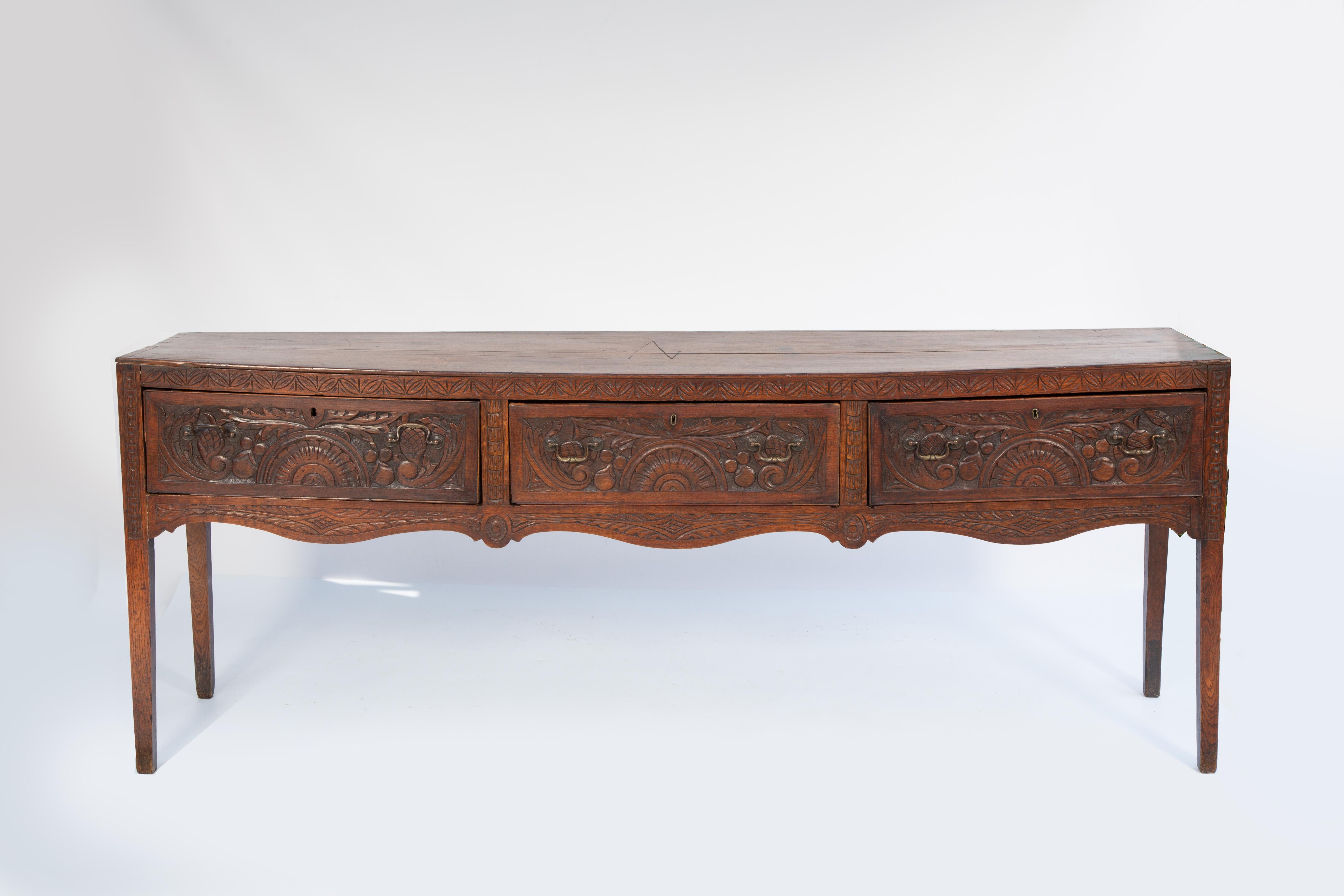 18th Century Portuguese Sideboard Console Table with Three Hand Carved Drawers For Sale 1