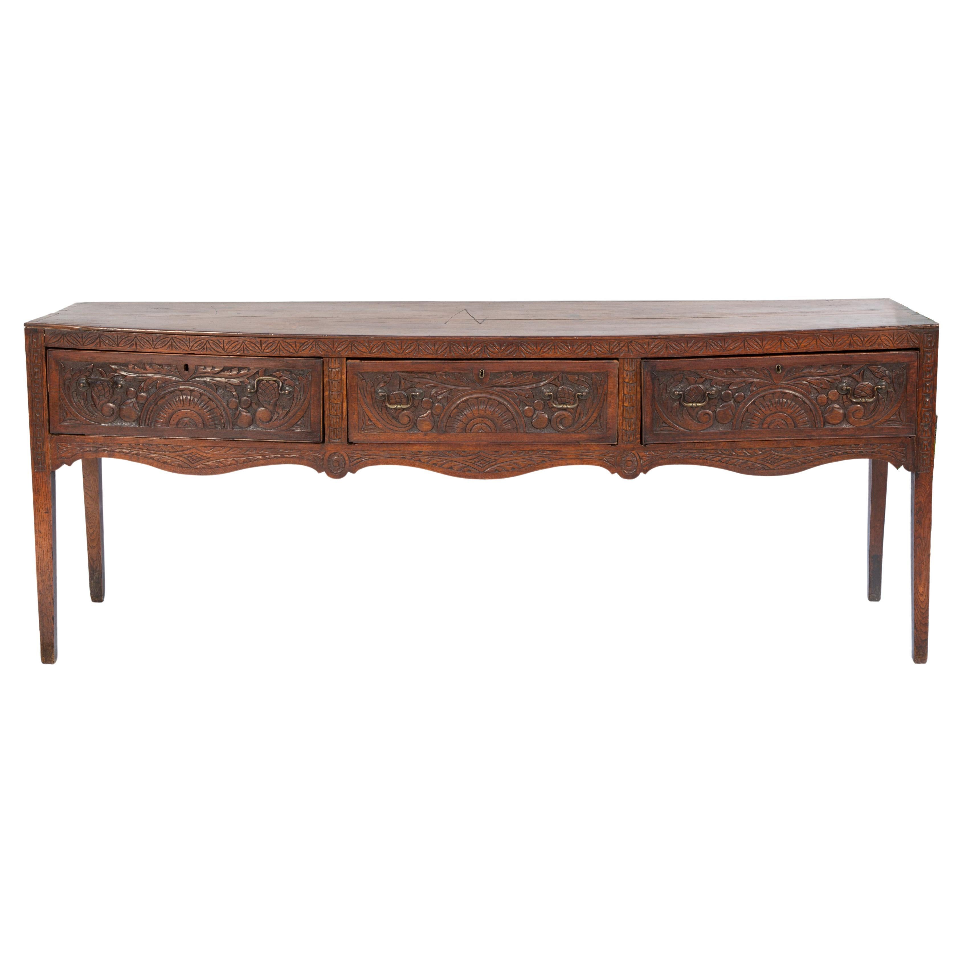 18th Century Portuguese Sideboard Console Table with Three Hand Carved Drawers For Sale