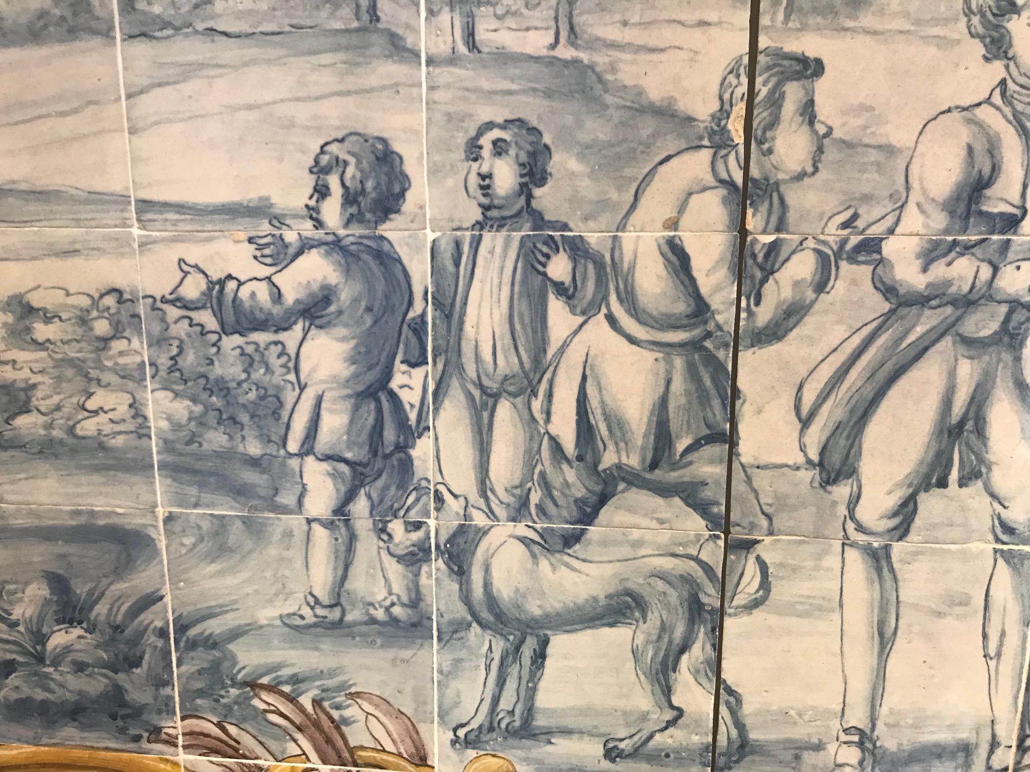 Ceramic 18th Century Portuguese Tile Panel  Falcon Hunting Scene For Sale