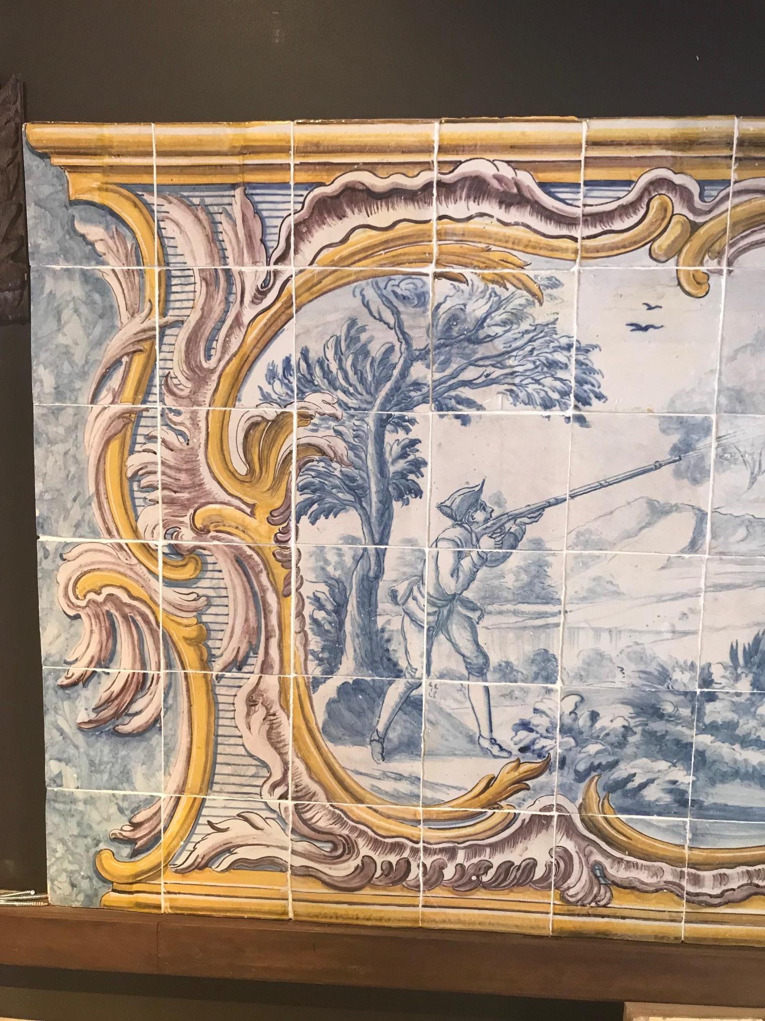 18th Century Portuguese Tile Panel  Falcon Hunting Scene For Sale 2