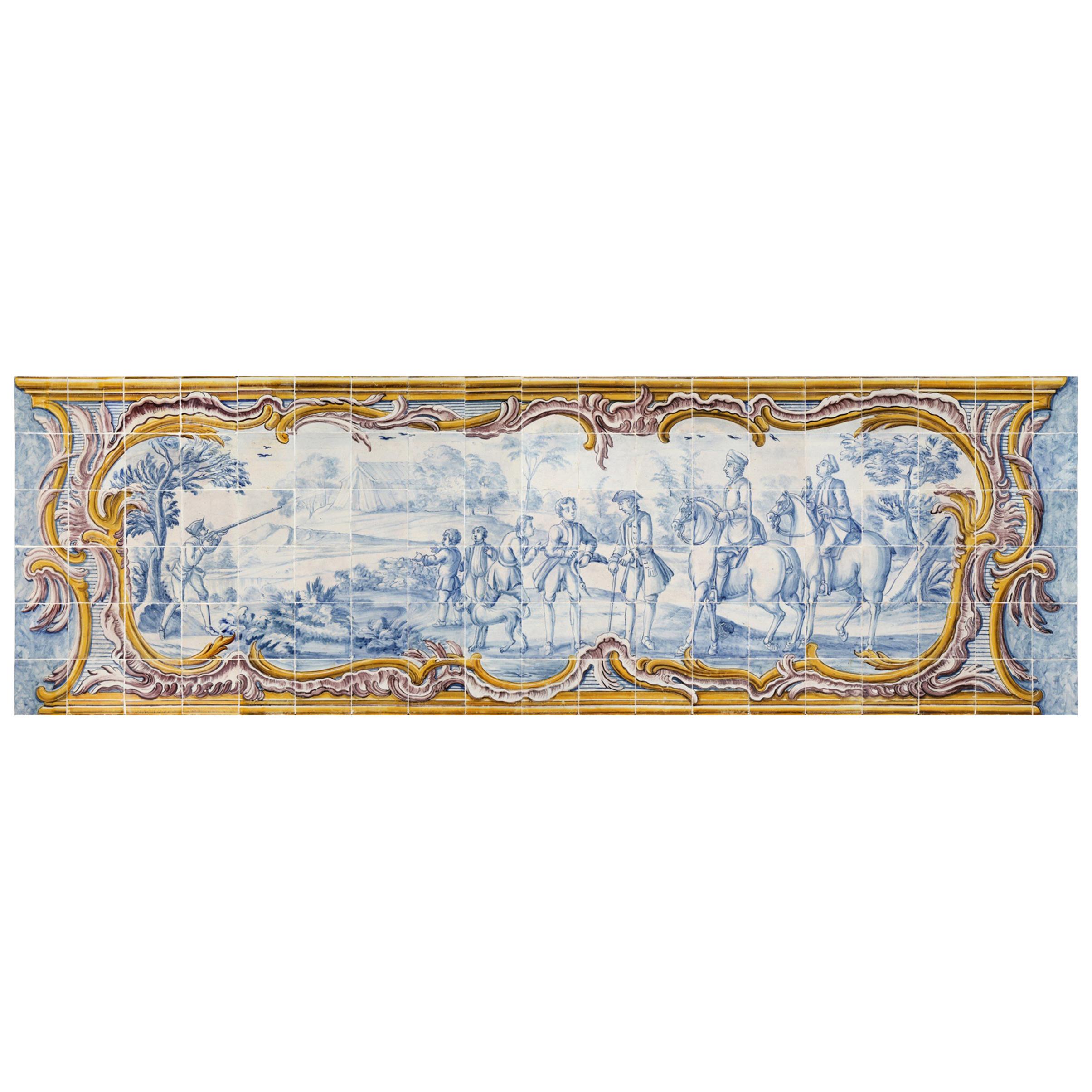 18th Century Portuguese Tile Panel  Falcon Hunting Scene For Sale