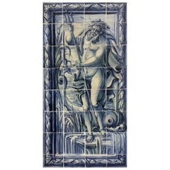 18th Century Portuguese blue on white Tile Panel "Neptune"