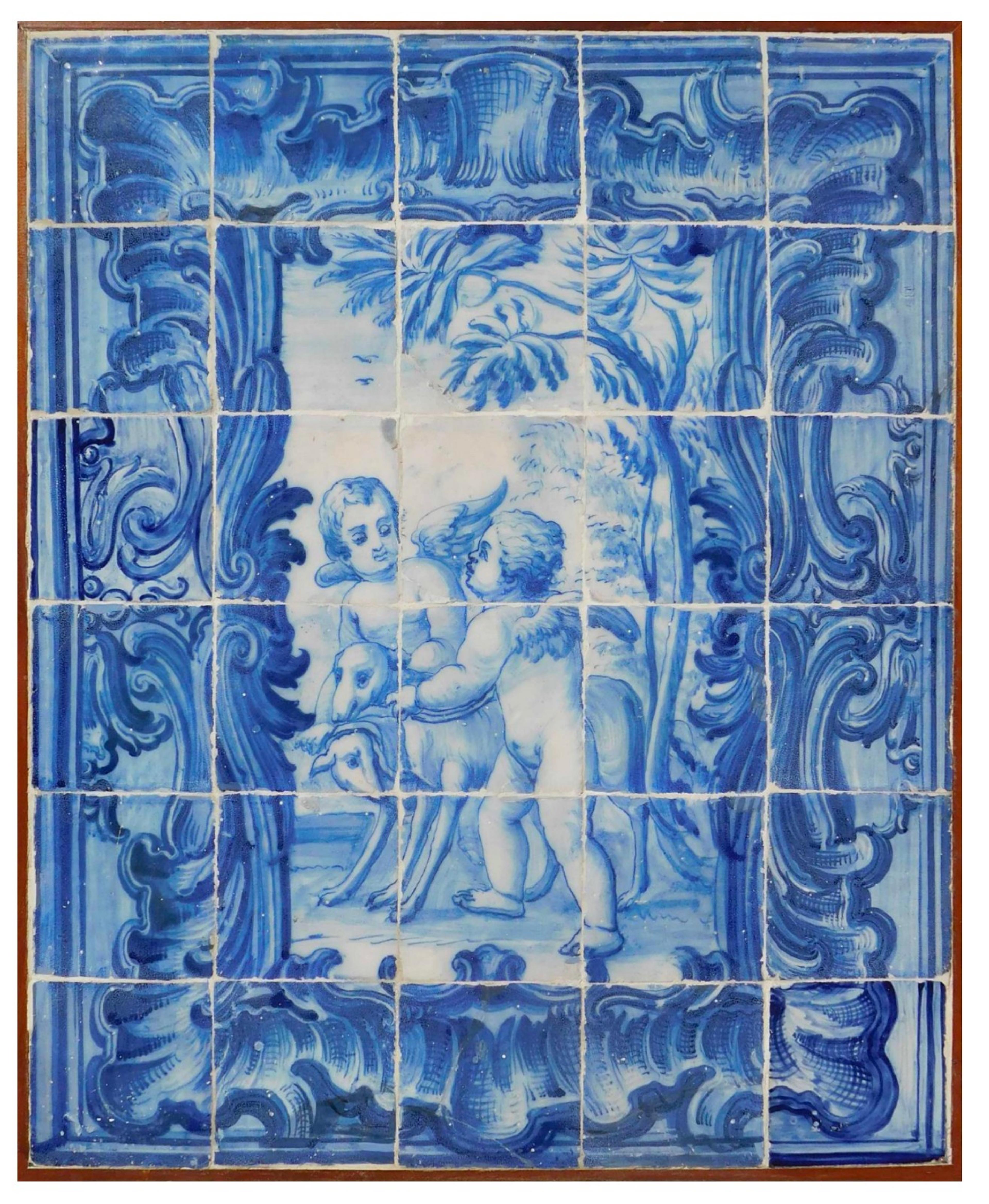 Portugais Panneau de carreaux portugais du 18e siècle « Anges »  en vente