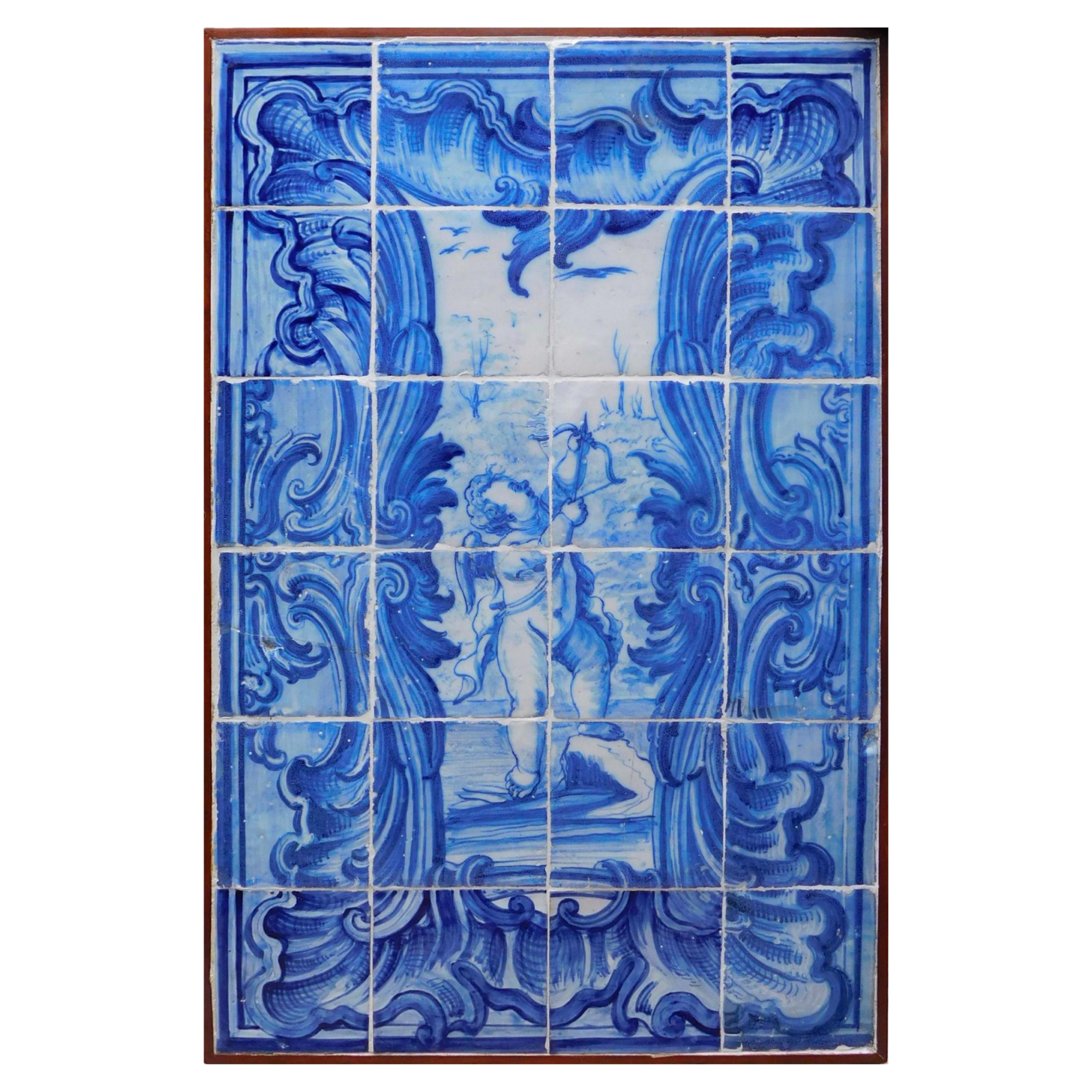 18th century Portuguese Tiles Panel "Cupid"  For Sale