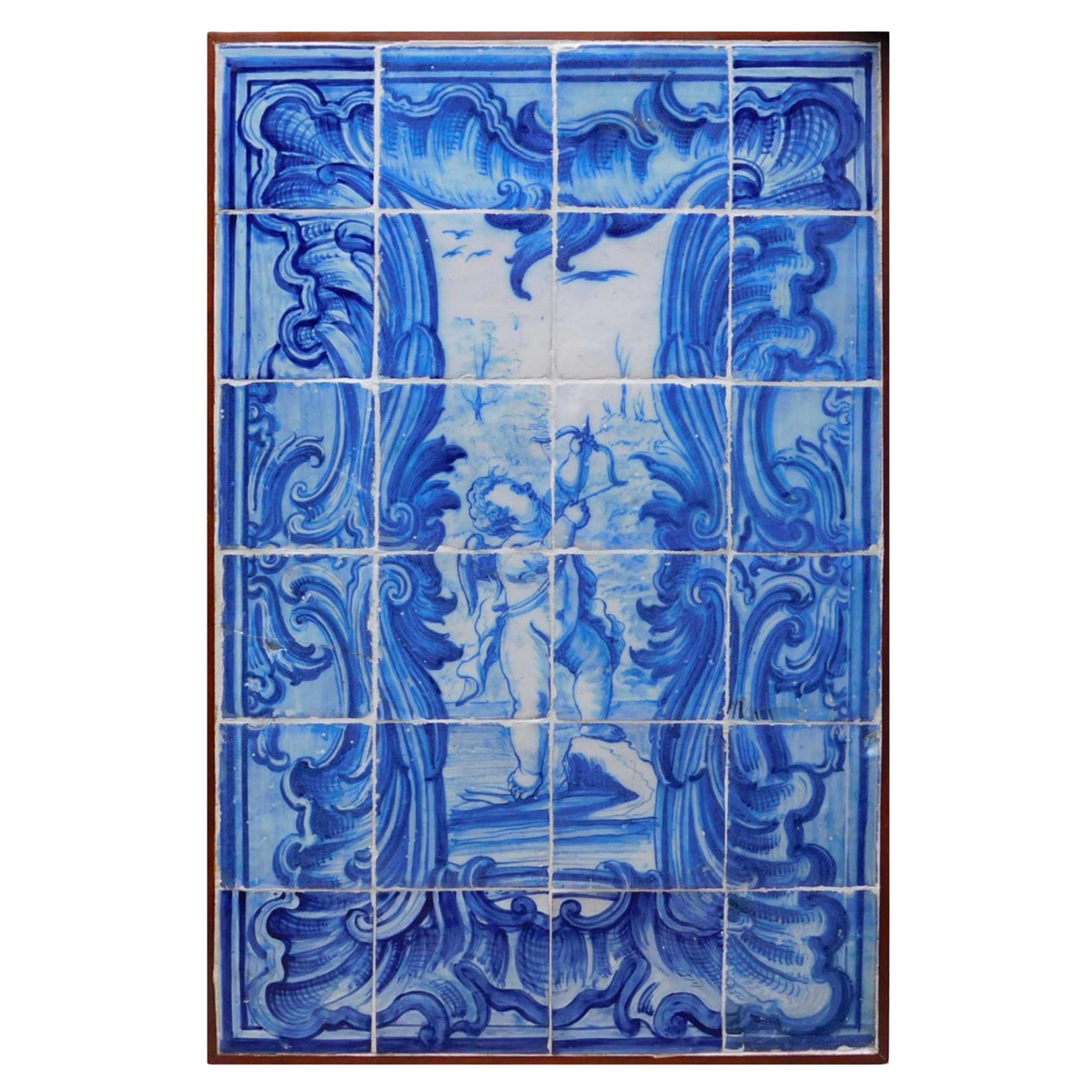 Pannello di piastrelle portoghesi del XVIII secolo "Cupido