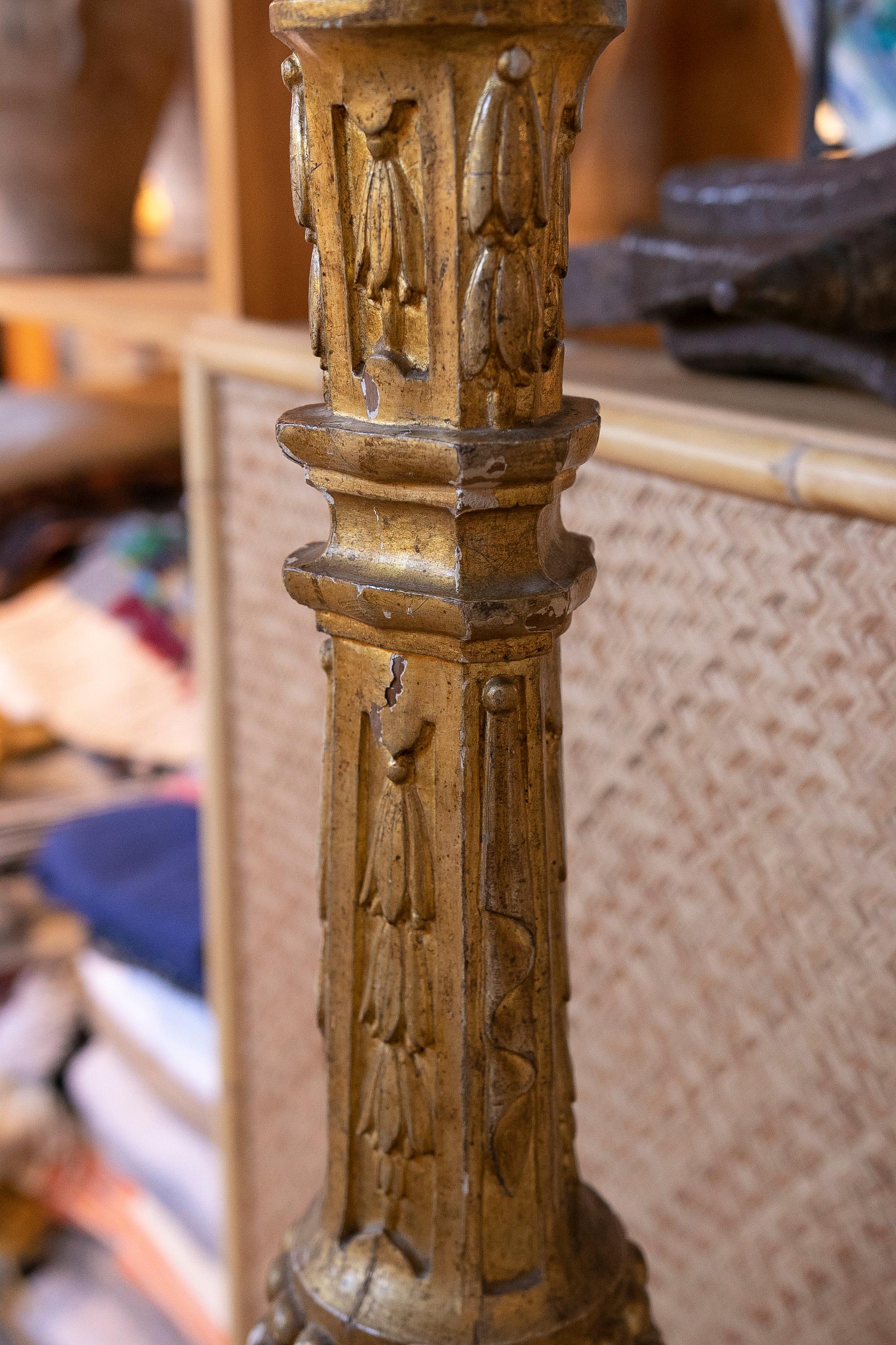 18th Century Portuguese Wooden Candle Holder with Traces of Polychromy For Sale 6