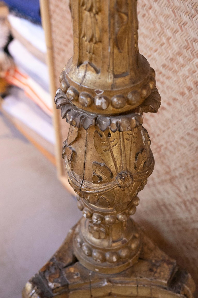 18th Century Portuguese Wooden Candle Holder with Traces of Polychromy