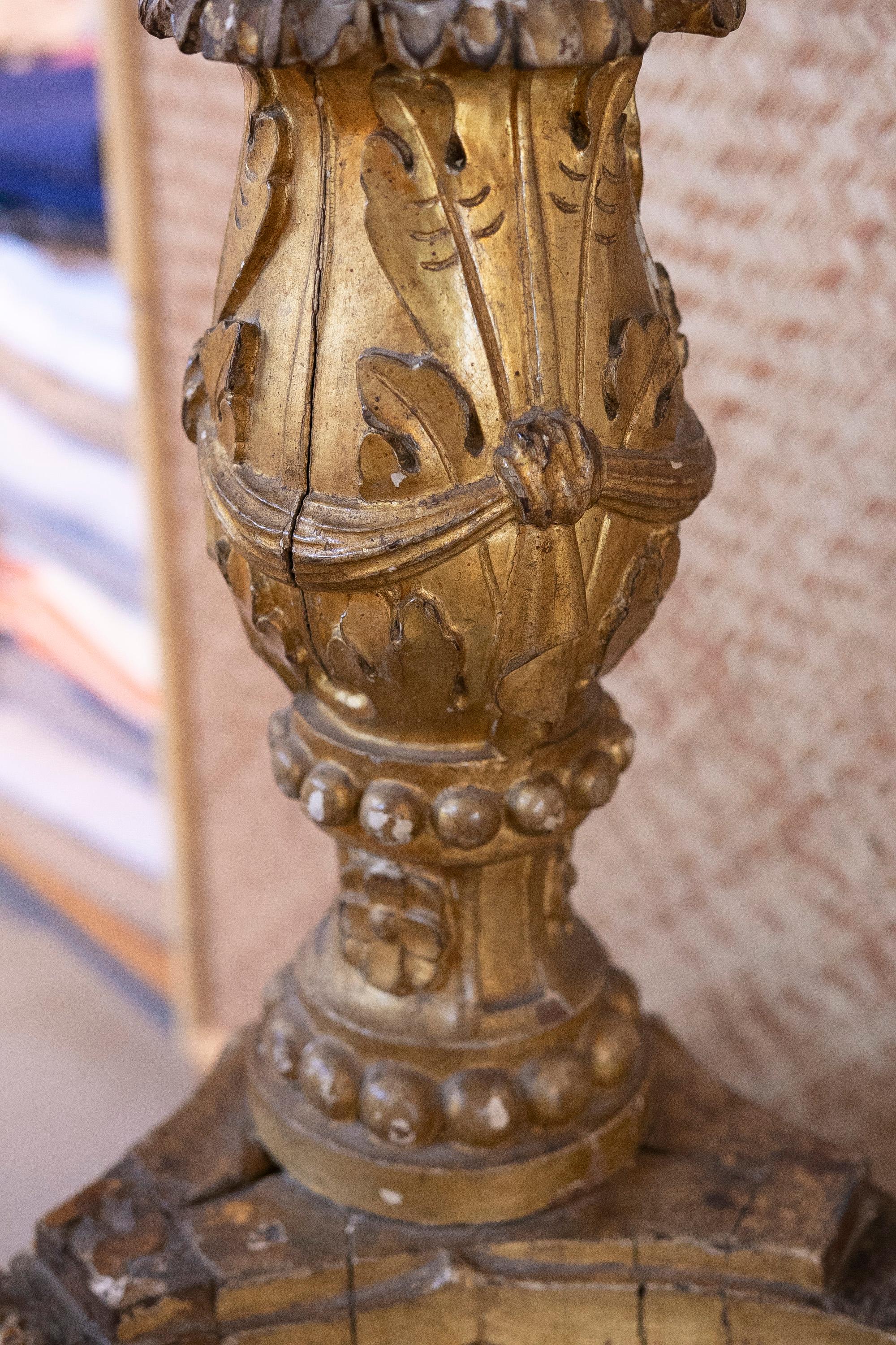 18th Century Portuguese Wooden Candle Holder with Traces of Polychromy For Sale 8