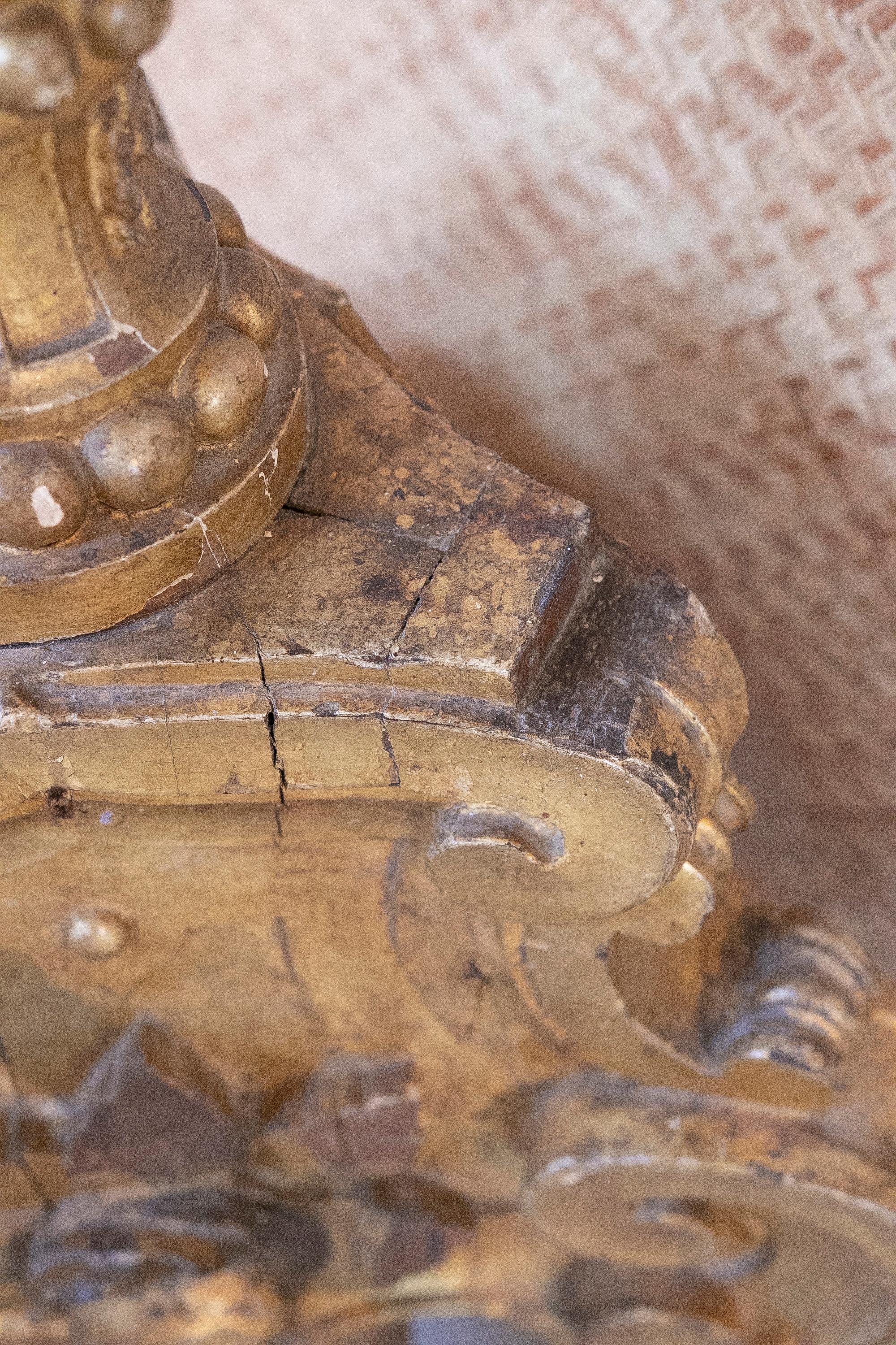 18th Century Portuguese Wooden Candle Holder with Traces of Polychromy For Sale 10